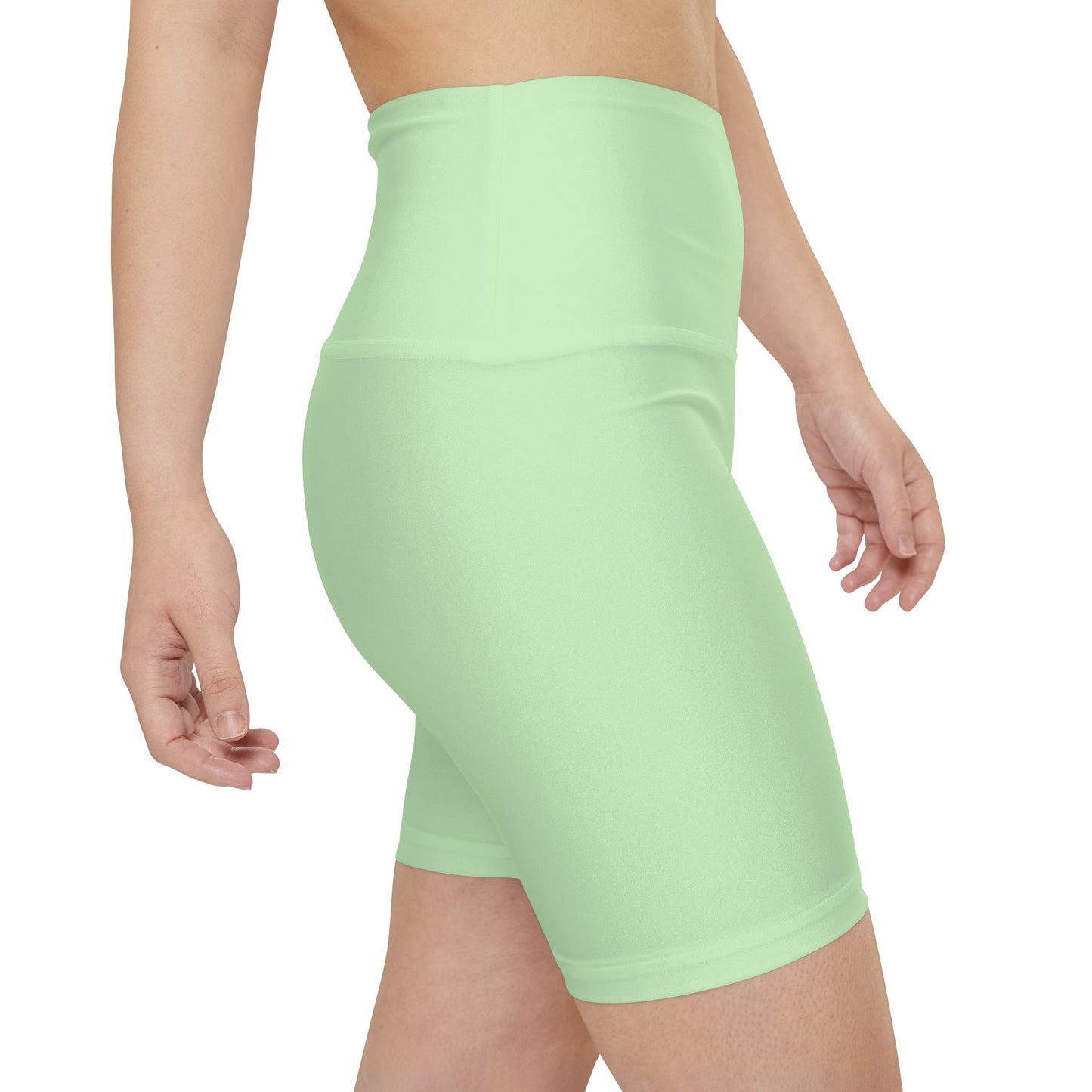 Tea Green Women's Workout Shorts — Pastel Mint High-Waist Biker Shorts