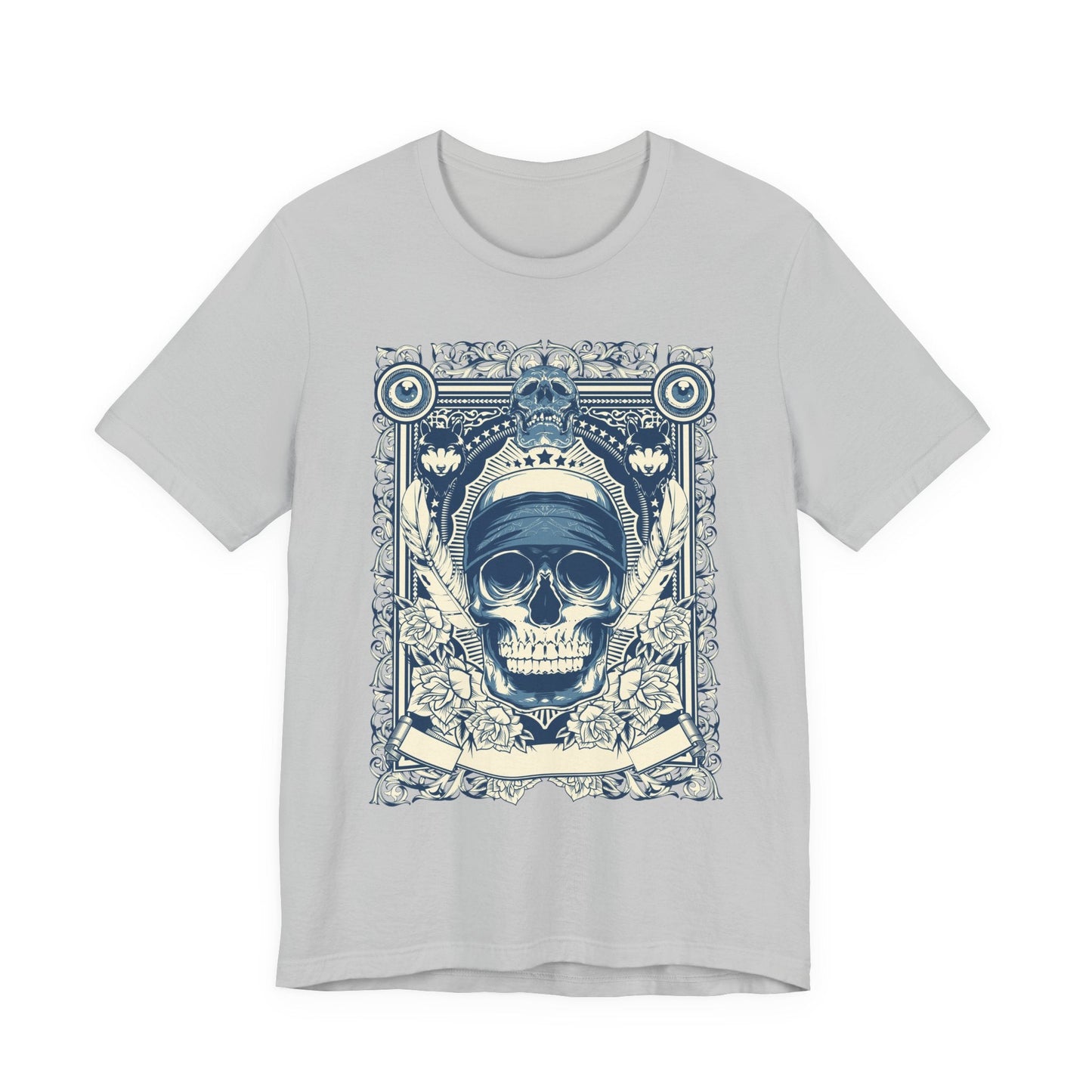 Skull Crown Graphic Tee Vintage Ornate Skull Illustration Rock Band T-Shirt