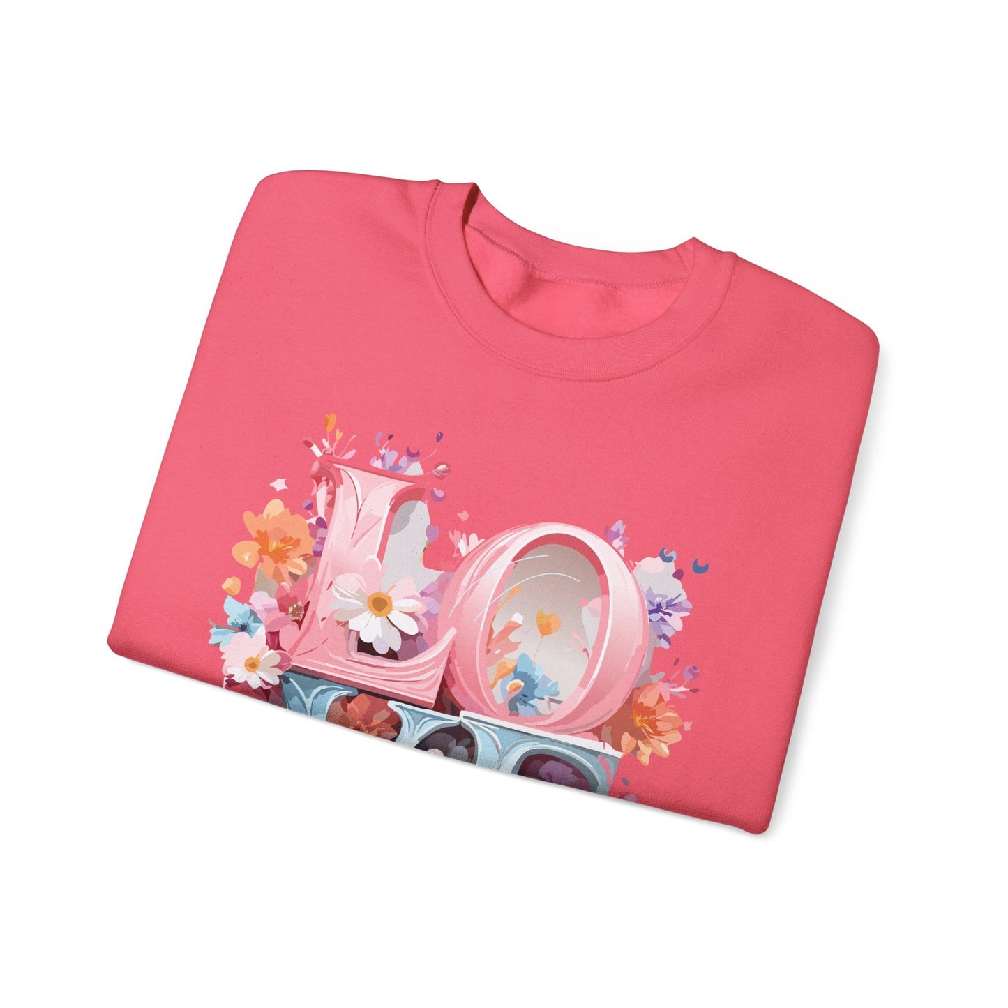 Floral Love Sweatshirt Unisex Love Flower Valentines Day Crewneck Gildan 18000 50 50 Cotton Polyester