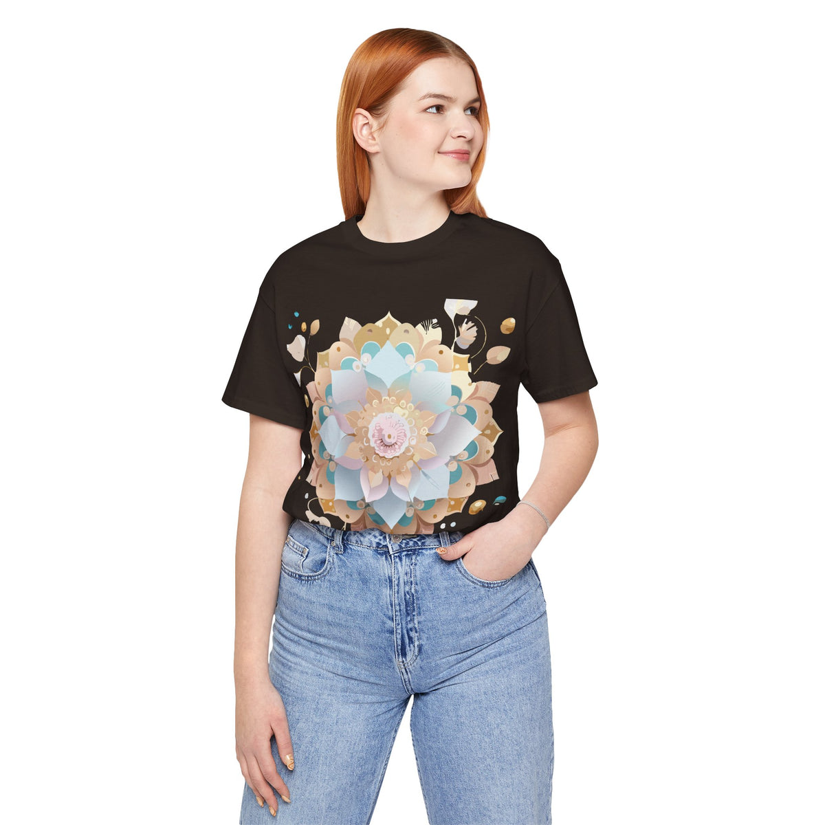 Mandala Graphic Unisex Cotton Bella+Canvas Tee with Floral Art Design n140