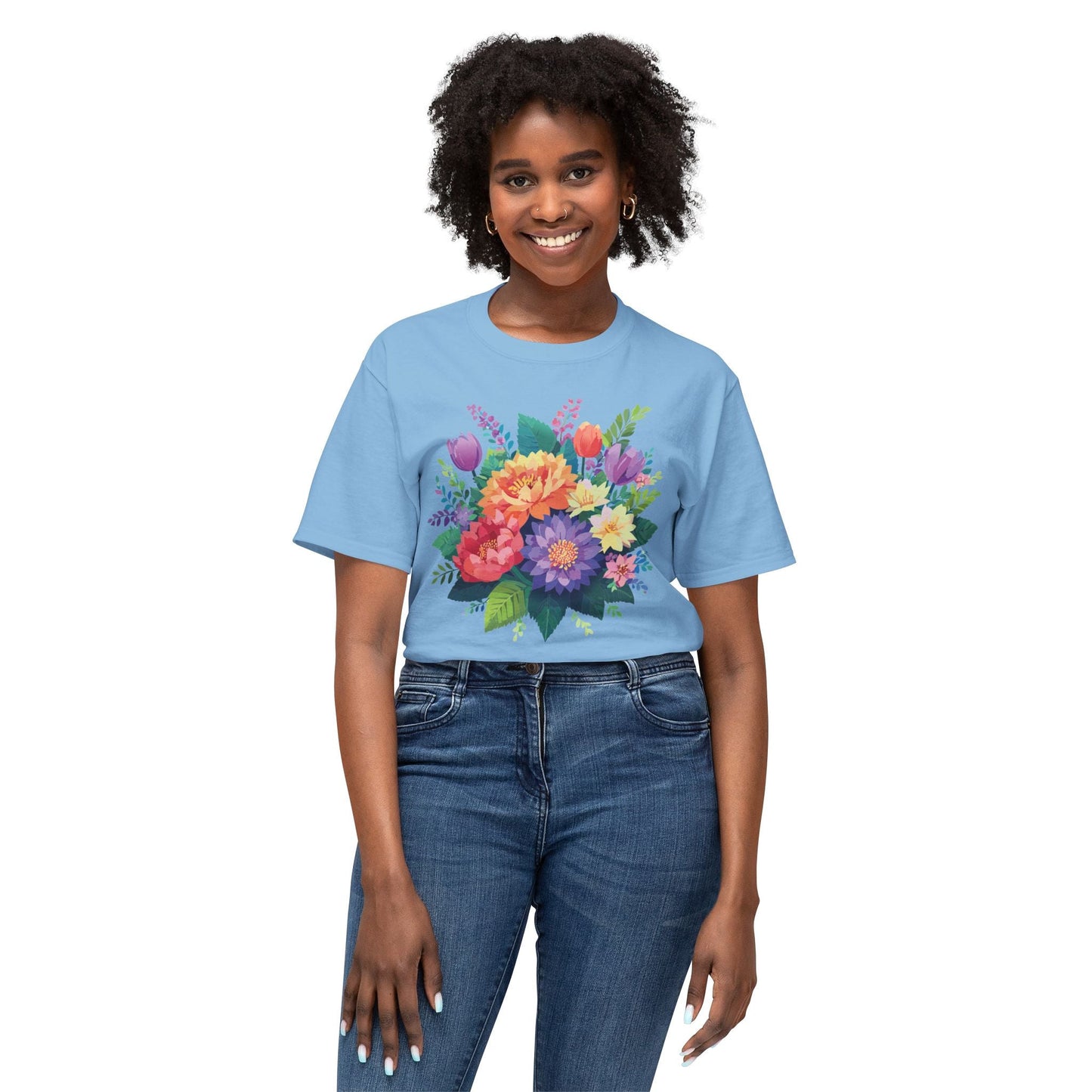 Unisex HD Cotton Art Print T Shirt Floral Design Tee Vintage Flowers Tee Shirt Made in USA
