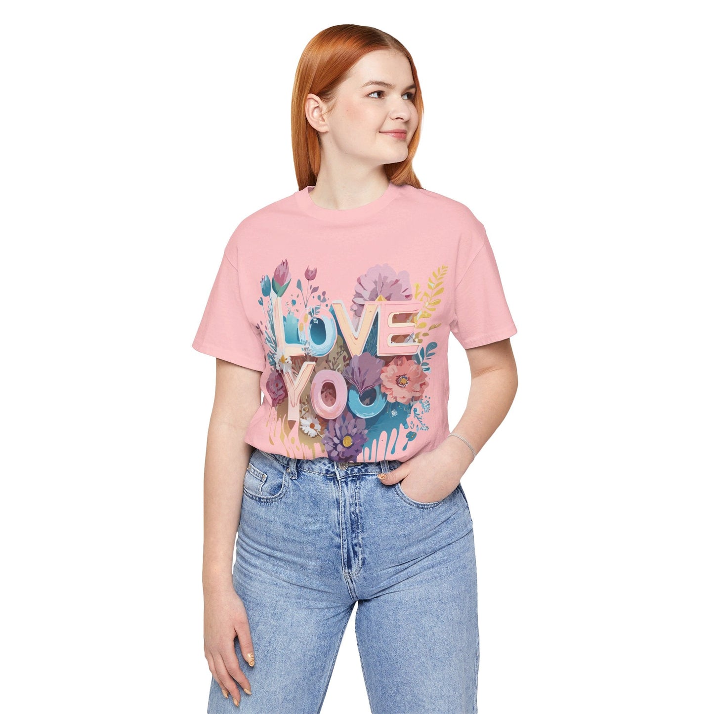 Valentine Day Graphic Unisex 100 Cotton Vintage Artwork with Love and Flower Design Tee 37