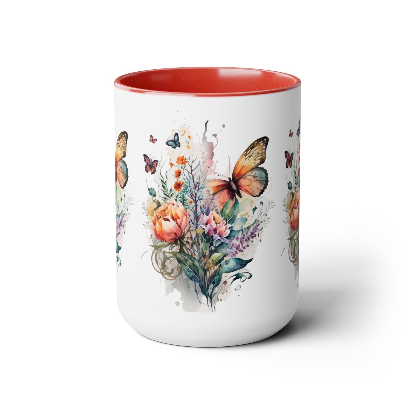 Two-Tone Coffee Mugs with butterfly