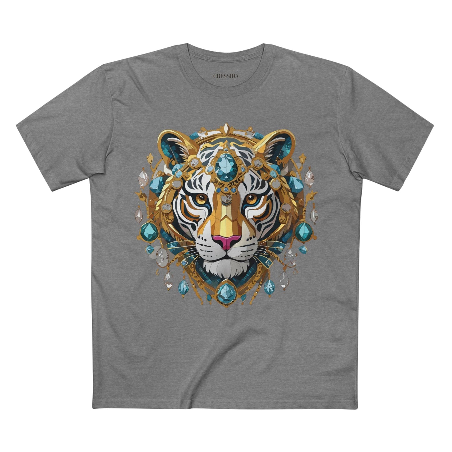 Tiger Graphic Unisex 100 Cotton Tee With Unique Animal Golden Medallion Art Design 50