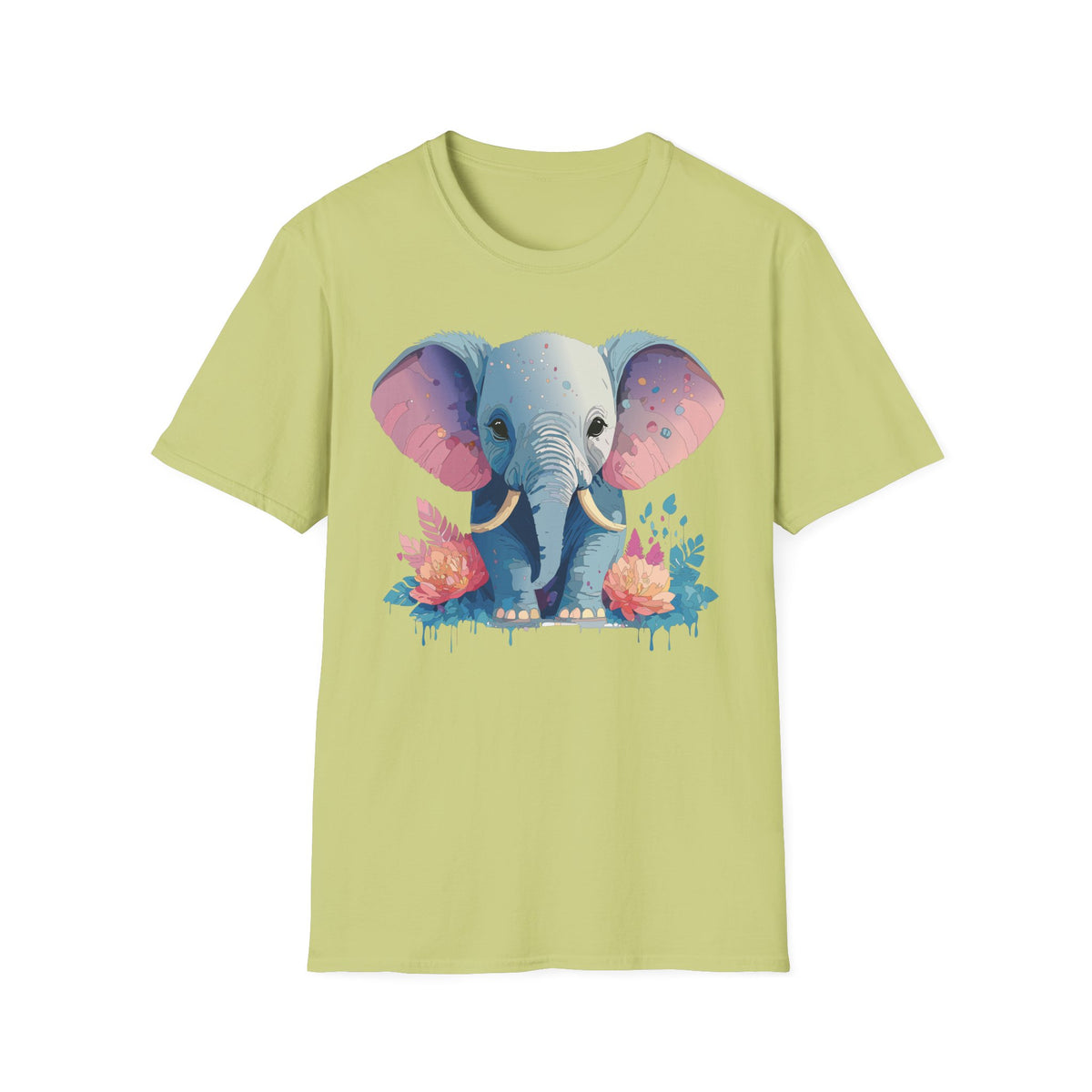 Colorful Baby Elephant Illustration T-Shirt | Cute Watercolor Animal Tee