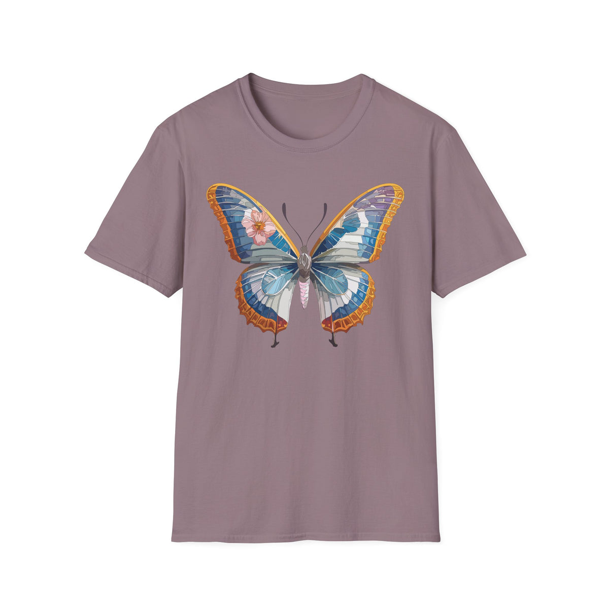 Blue Floral Butterfly T-Shirt | Vintage Botanical Butterfly Tee