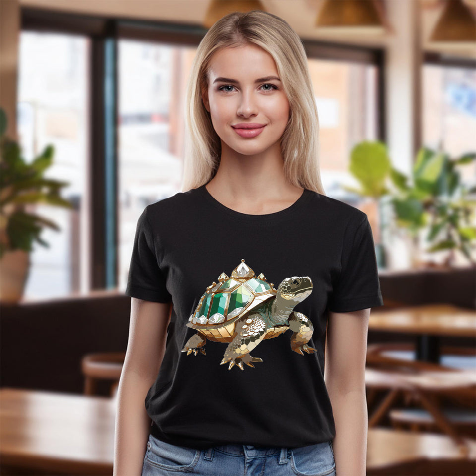 Turtle Graphic Unisex 100 Cotton Tee With Unique Animal Golden Medallion Art Design 32