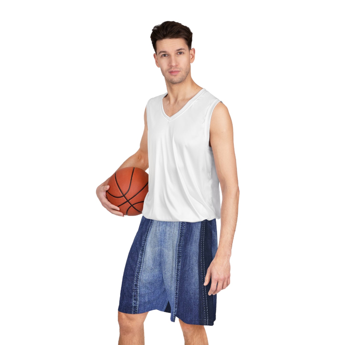 Denim Print Basketball Shorts, Basketball Shorts with Denim Print 4