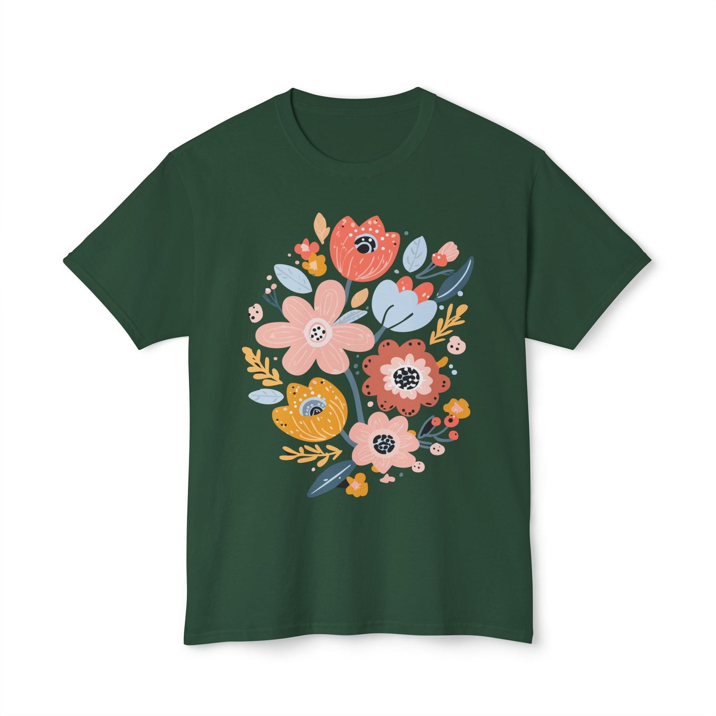 Unisex Floral Art T Shirt with Vintage Flowers Print One Hundred Percent Cotton Tee Printed In USA