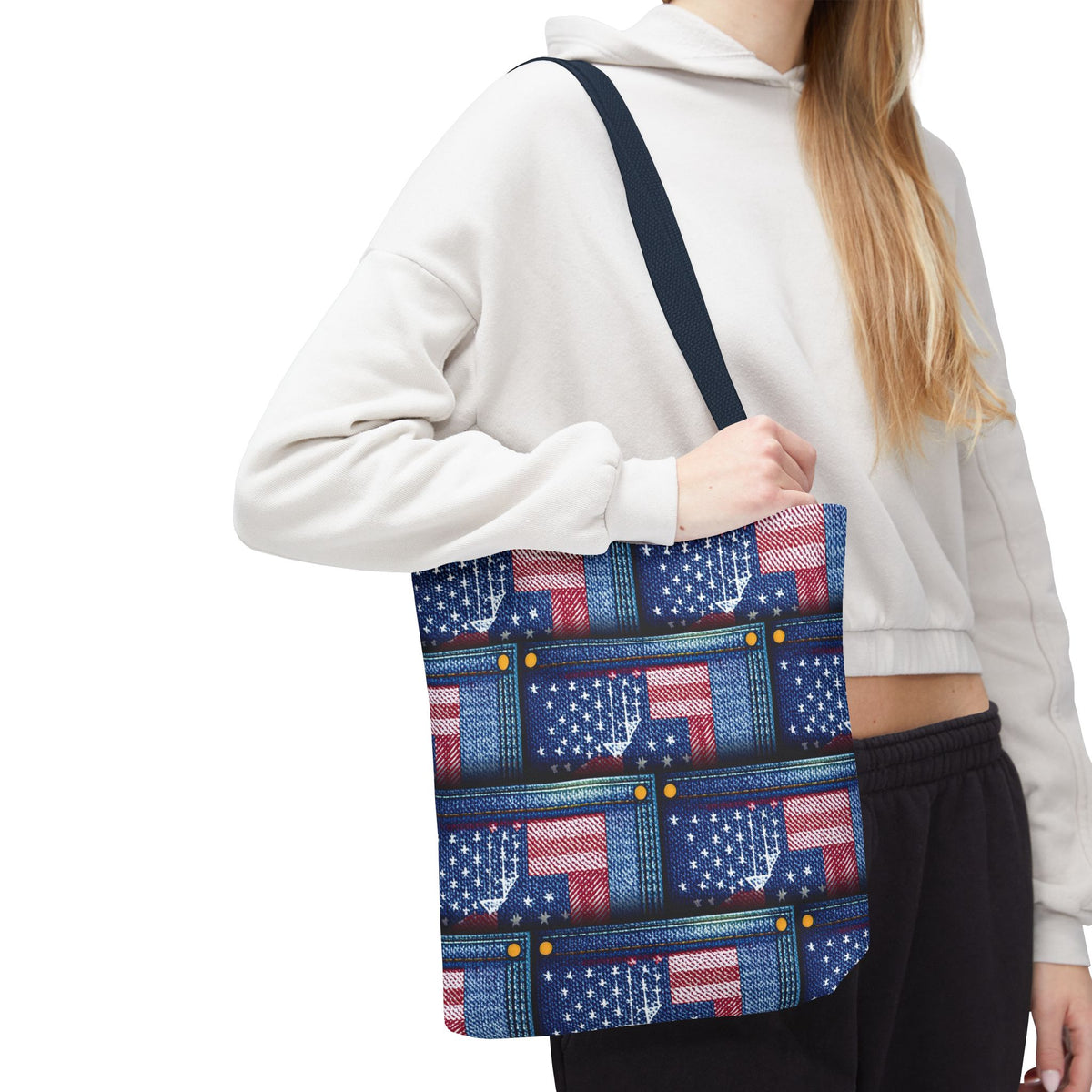 4th of July Graphic Denim Fabric Imitation Print Unisex Canvas Bag Poly Spun 3 Sizes Tote Bag 200-15