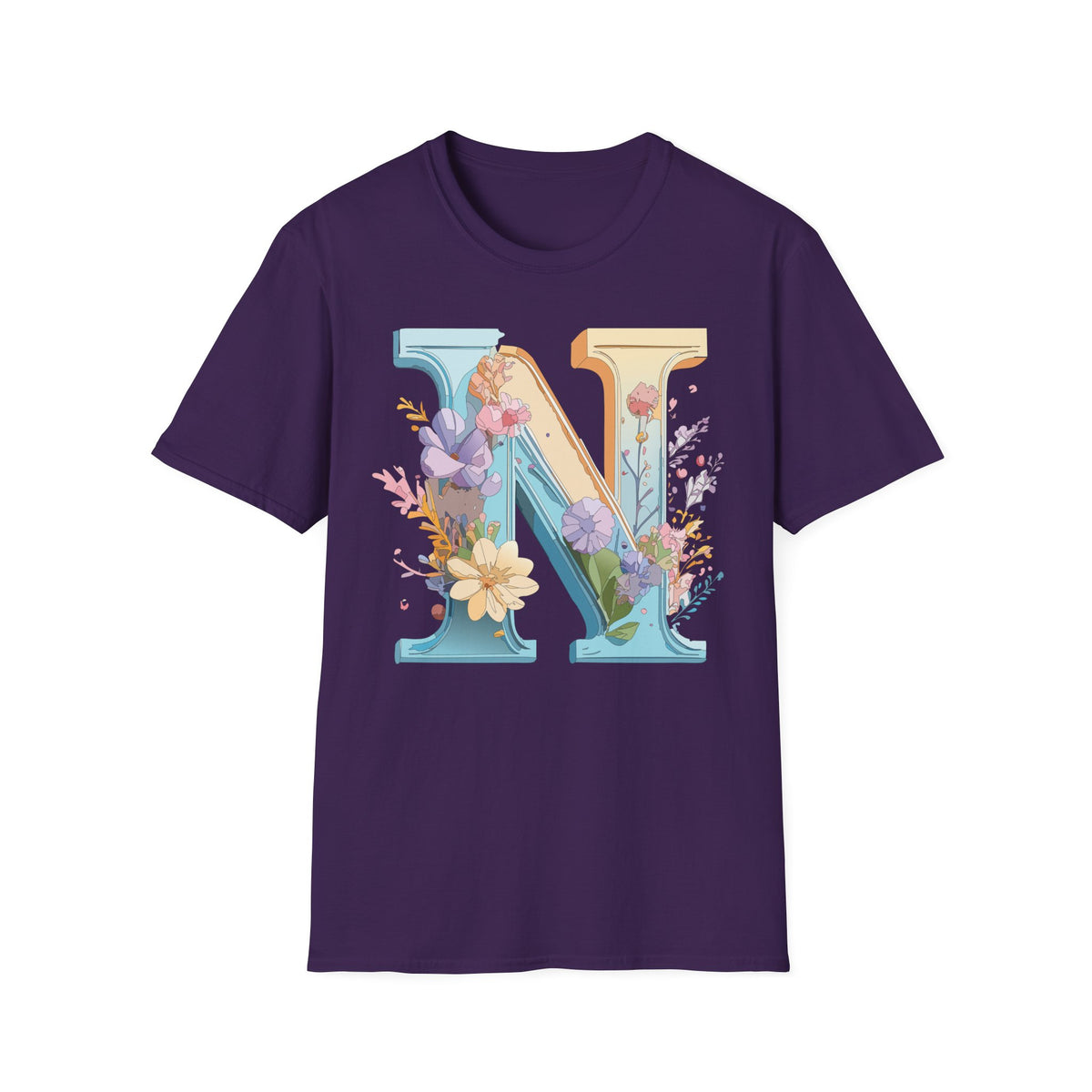 Floral Letter N T-Shirt | Botanical Initial Monogram Tee