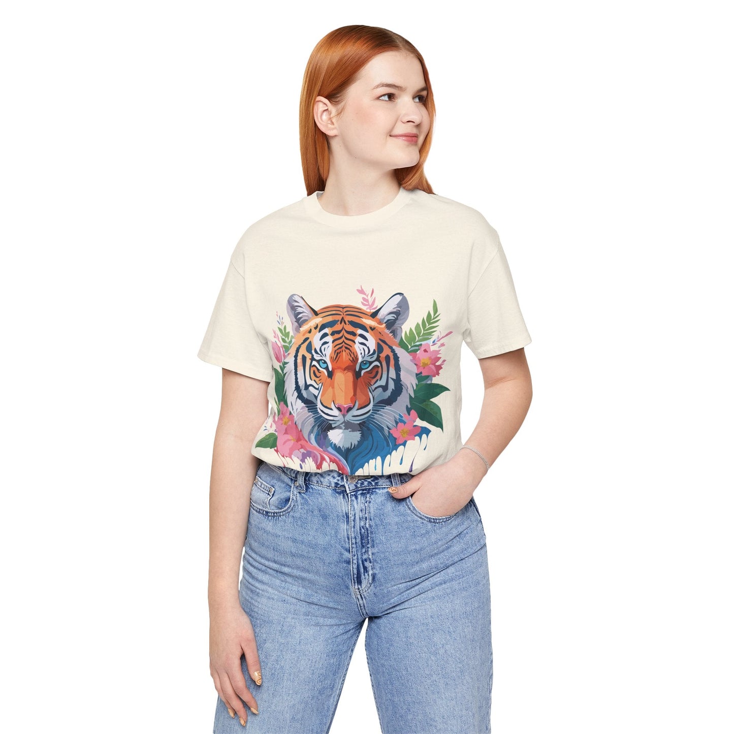 Tiger Graphic Tee Unisex Short Sleeve Shirt With Vintage Inspired Artwork By Adelpha