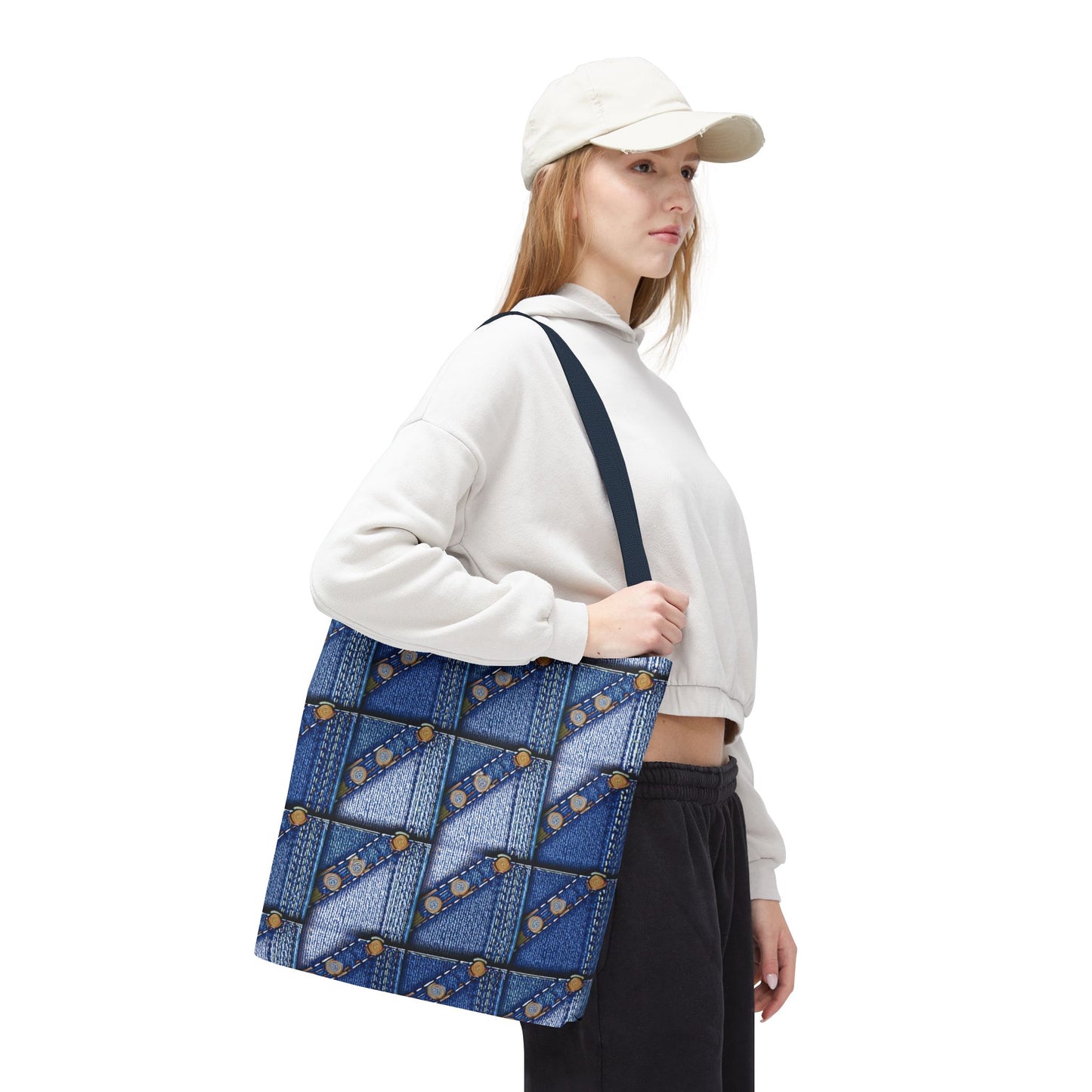 Denim Fabric Imitation Print Unisex Canvas Bag Poly Spun 3 Sizes Tote Bag 117