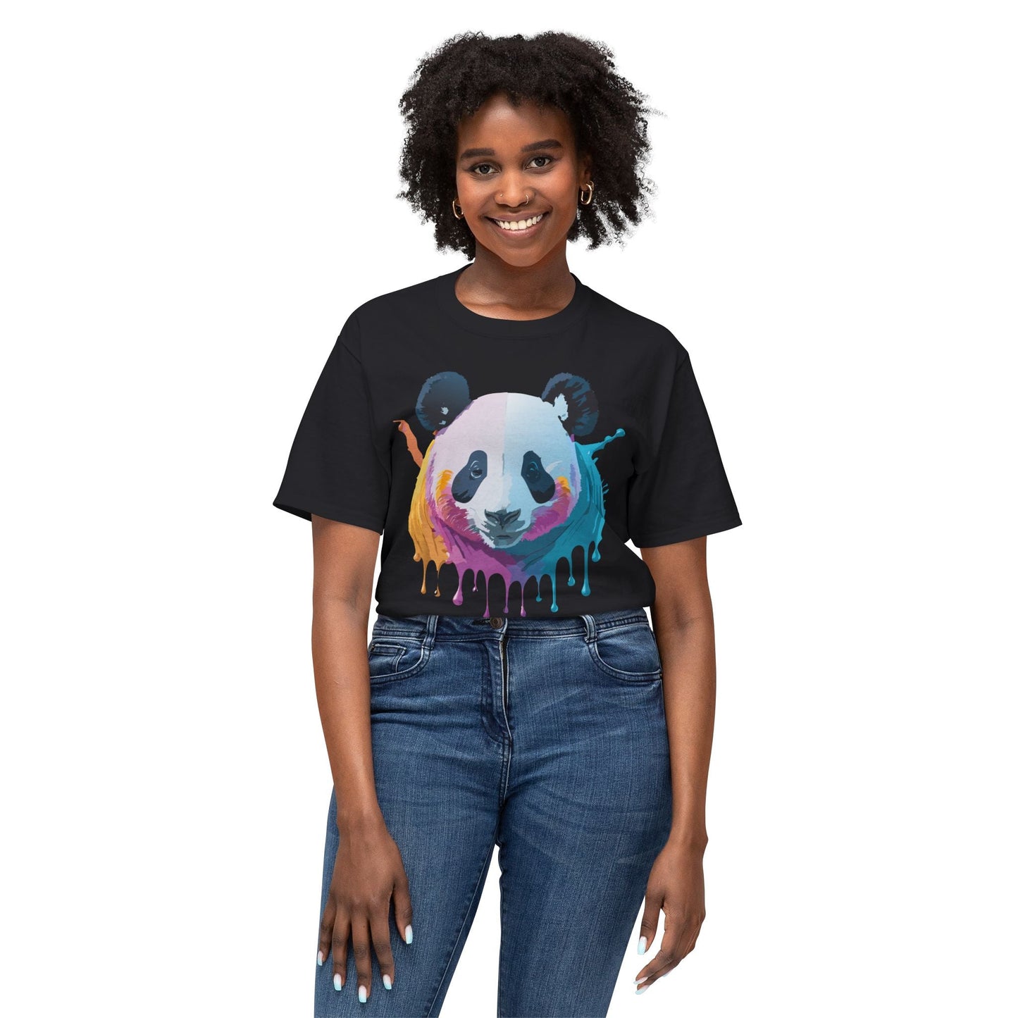 Unisex Panda Art Tee With Floral Print Premium Vintage Style HD Cotton Shirt Comfortable