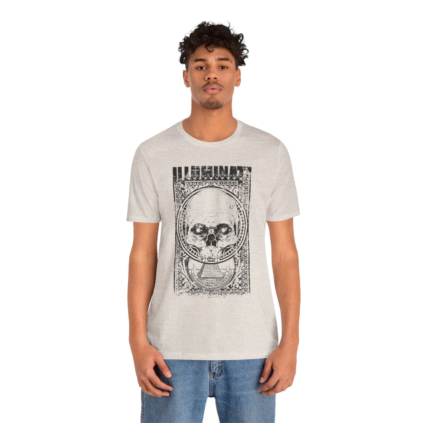 Skull Circle Graphic T-Shirt Vintage Etching Illustration Art Design Tee A-9