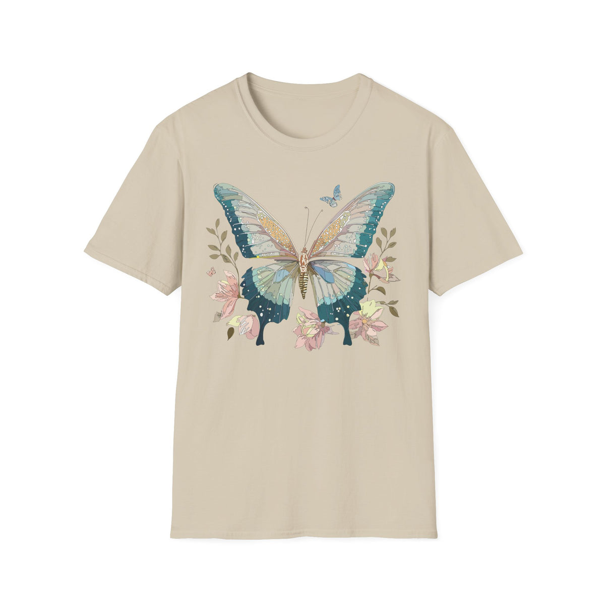 Vintage Blue Butterfly T-Shirt | Floral Wings Nature Graphic Tee Unisex 100 Cotton Gildan T-Shirt