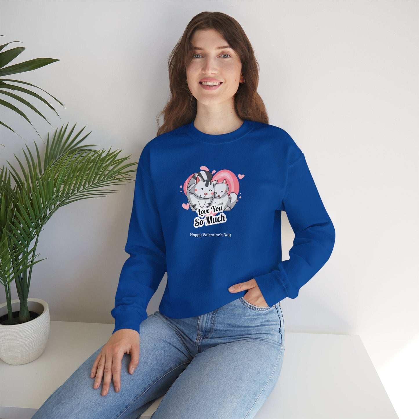 Cat Heart Sweatshirt Valentines Day Unisex 50 50 Cotton Poly Crewneck Gildan 18000