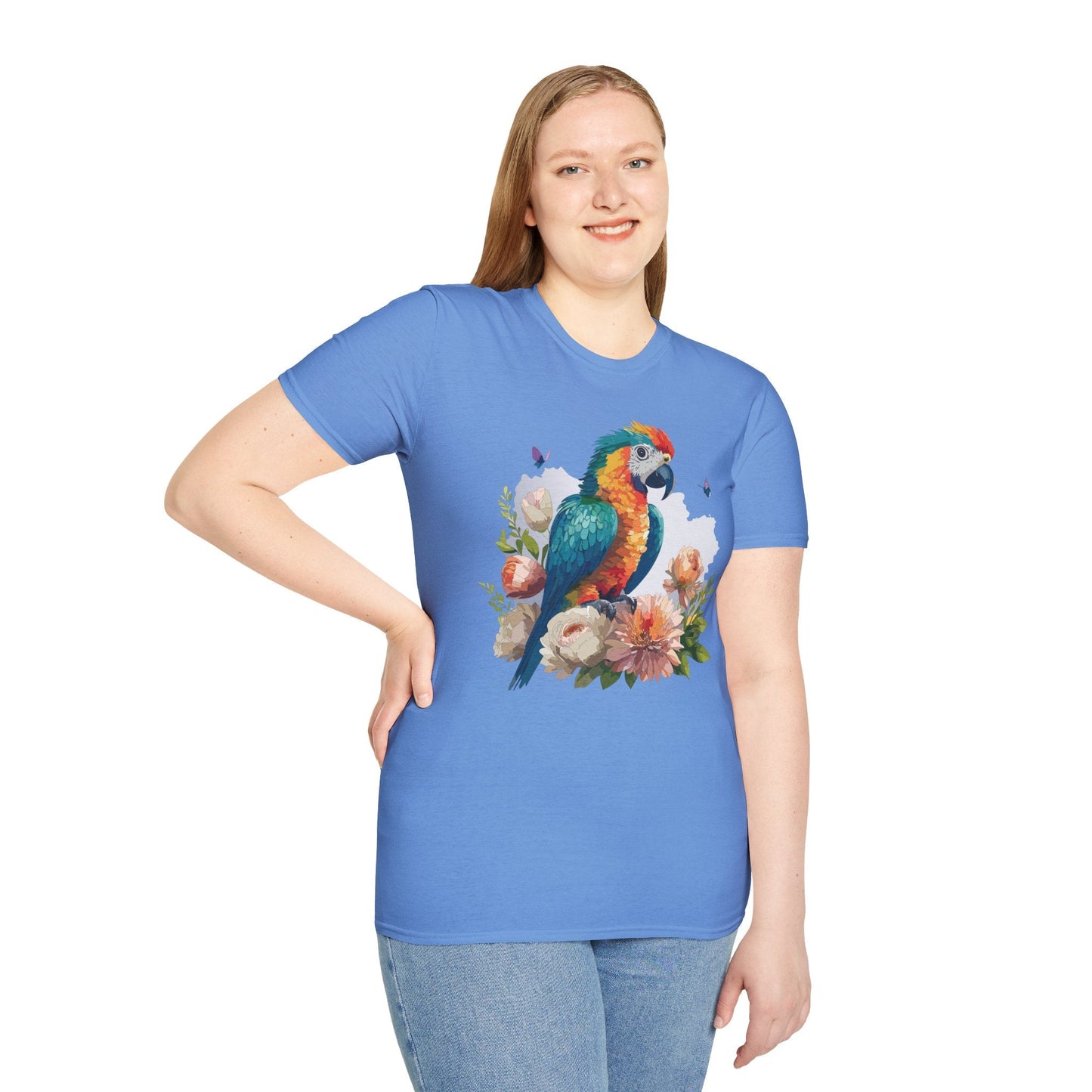 Bird T Shirt Floral Bird Print Unisex Softstyle Cotton Tee Animal Graphic Tee For Everyday Wear