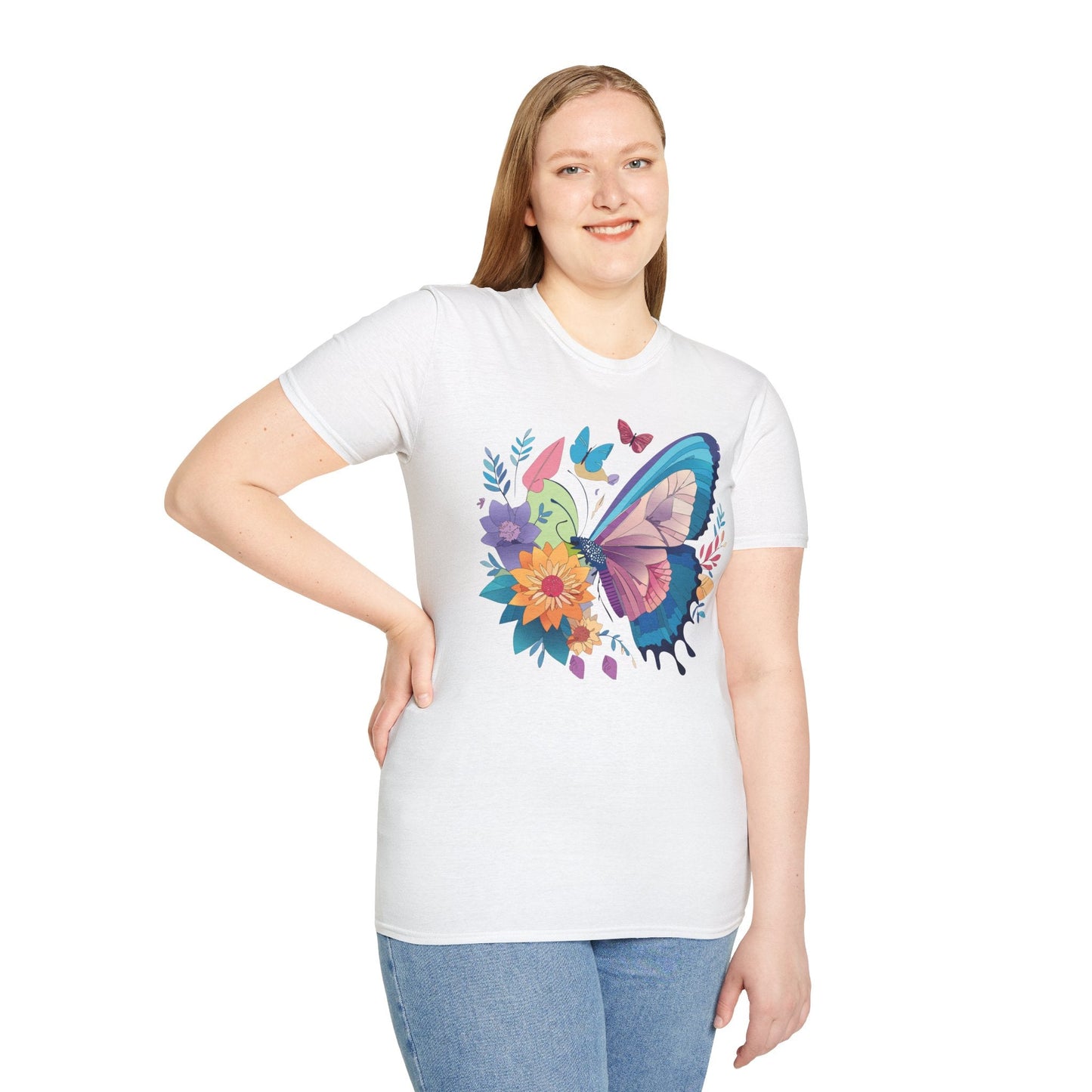 Gildan Butterfly T Shirt Unisex Softstyle 64000 Monarch Print Lightweight Breathable Cotton Tee