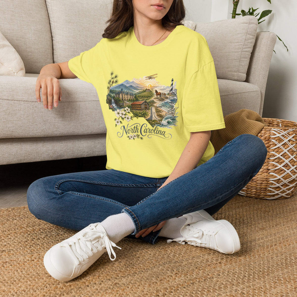 North Carolina State Travel Tourist Graphic Design Unisex 100 Cotton Gildan T-Shirt
