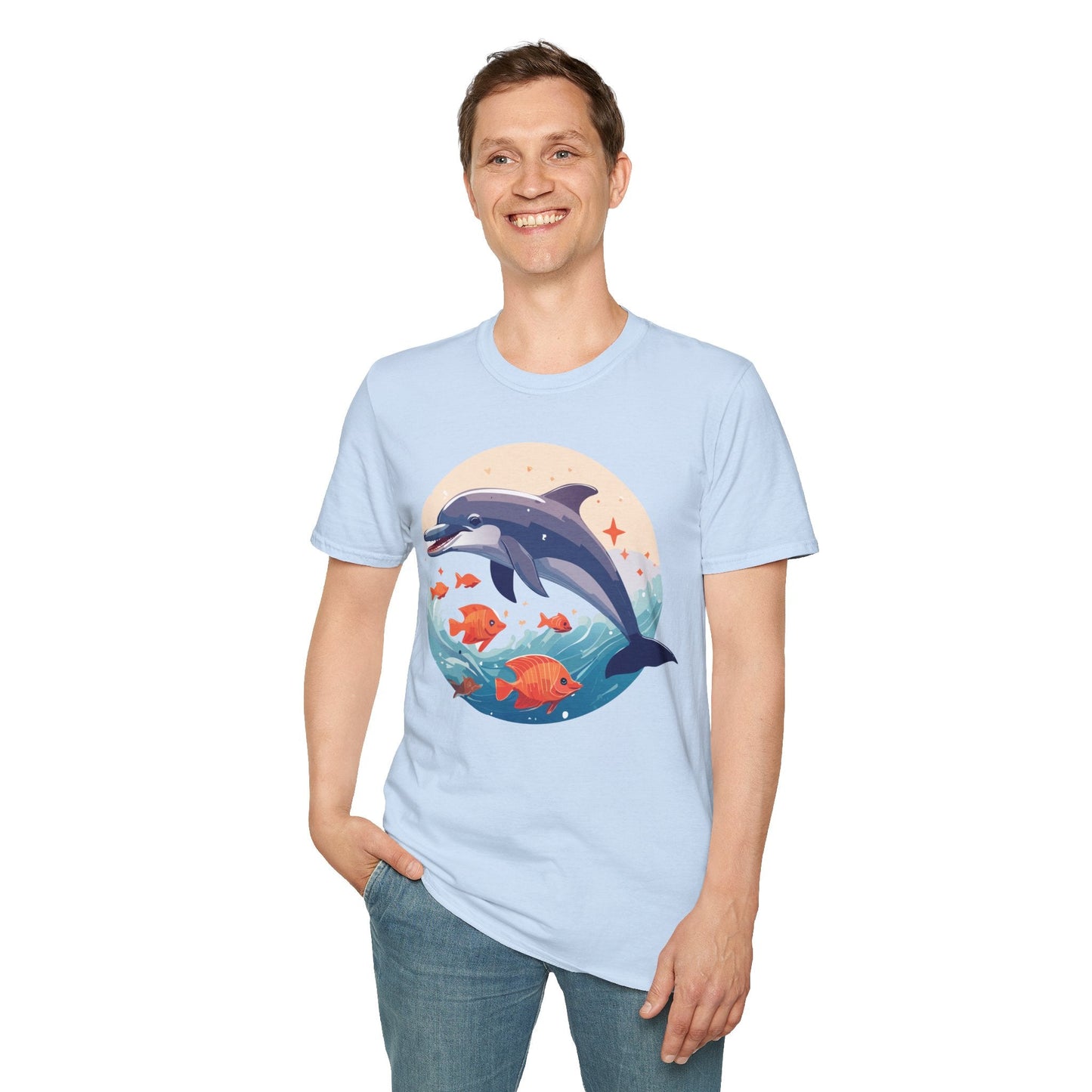 Unisex Dolphin Shirt Gildan Softstyle 64000 Short Sleeve Fish Tee With Dolphin Graphic