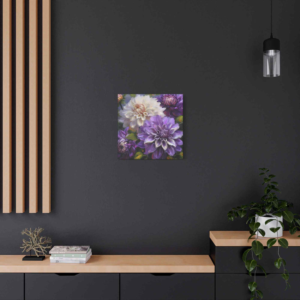 Dahlias Floral Print Canvas, Floral Oil Paint Print 20x20, 24x24, 30x30, 32x32, 36x36 Art Design Pine-Wood Inner Frame MC-172