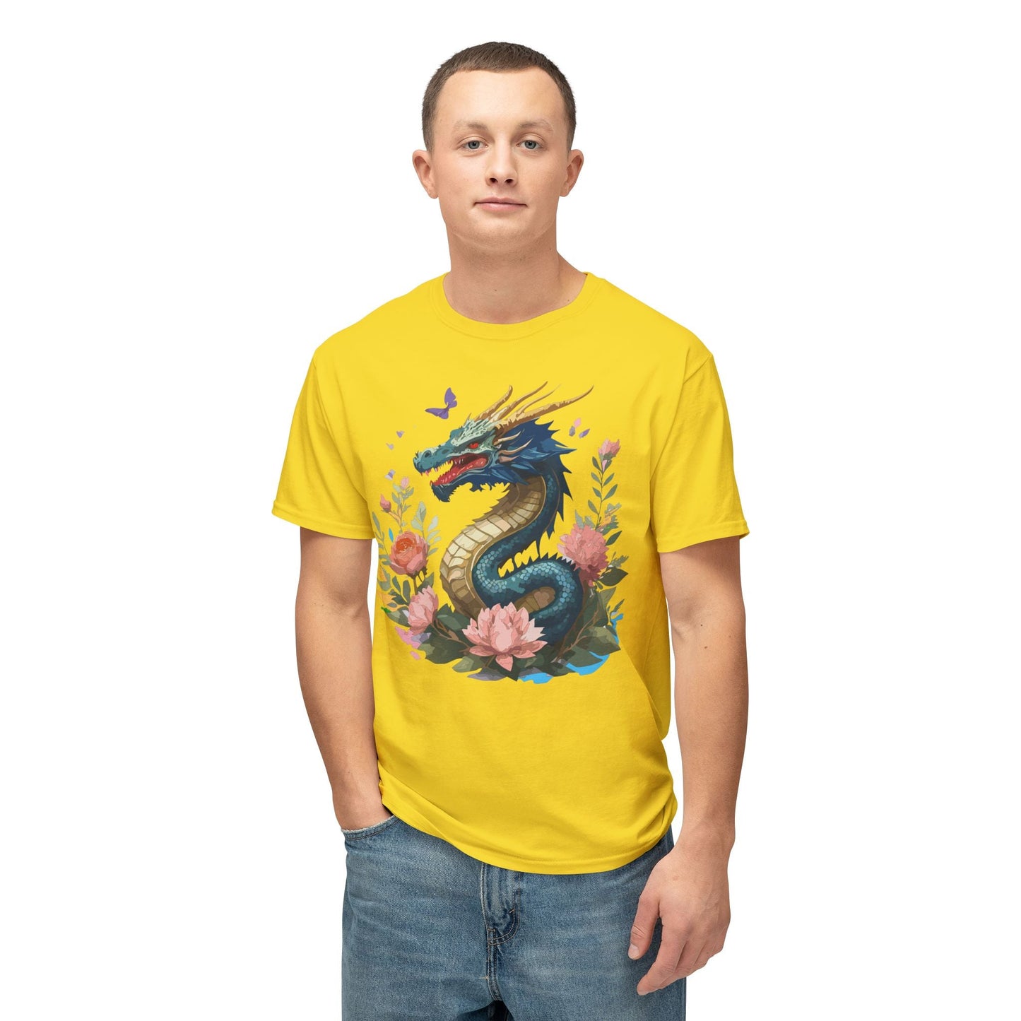 Unisex Dragon T Shirt With Art Print Floral Vintage Dragon Tee