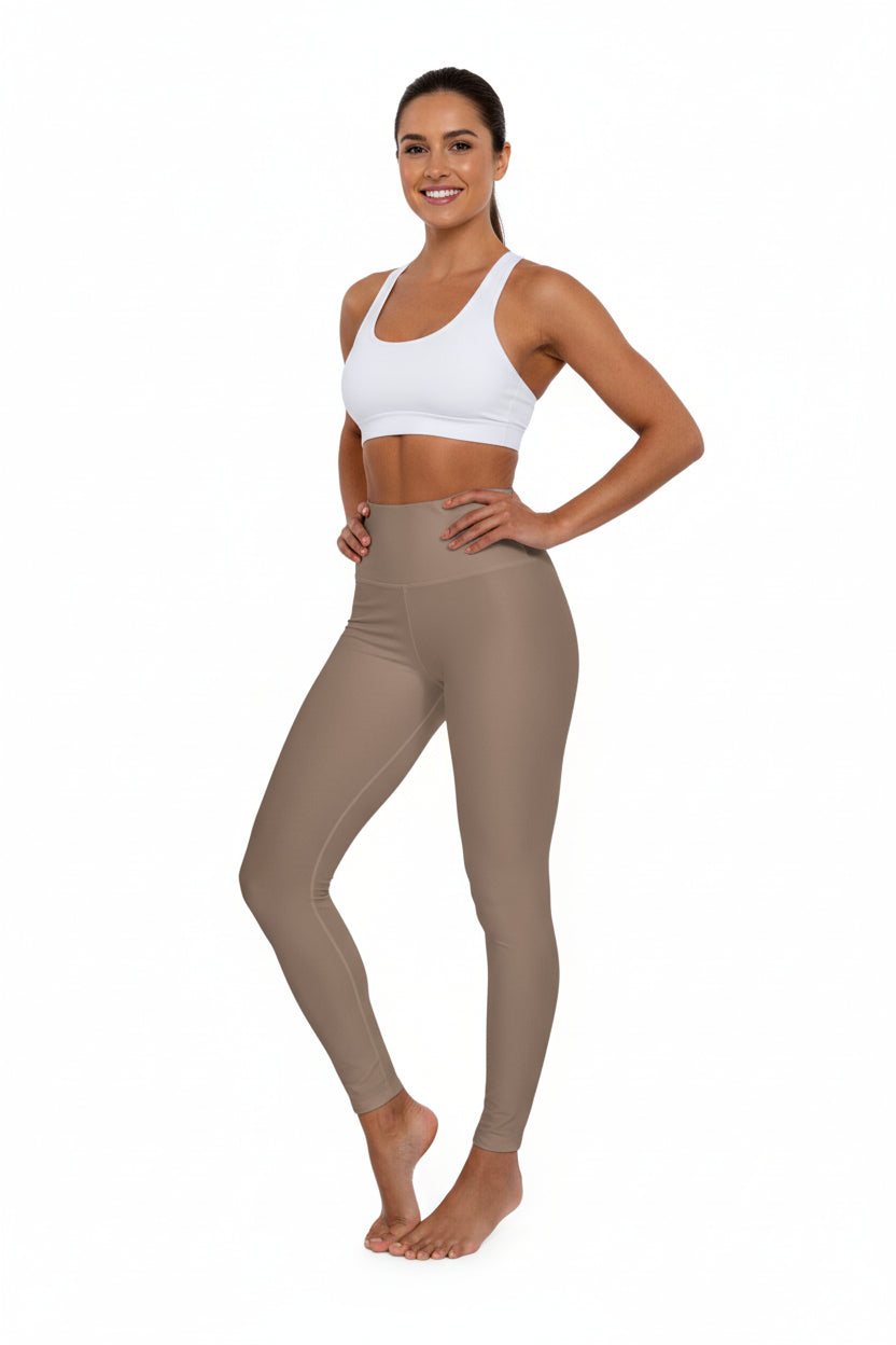 High-Waisted Dusty Taupe Yoga Leggings Women's Poly-Span Neutral Taupe Seamless Activewear