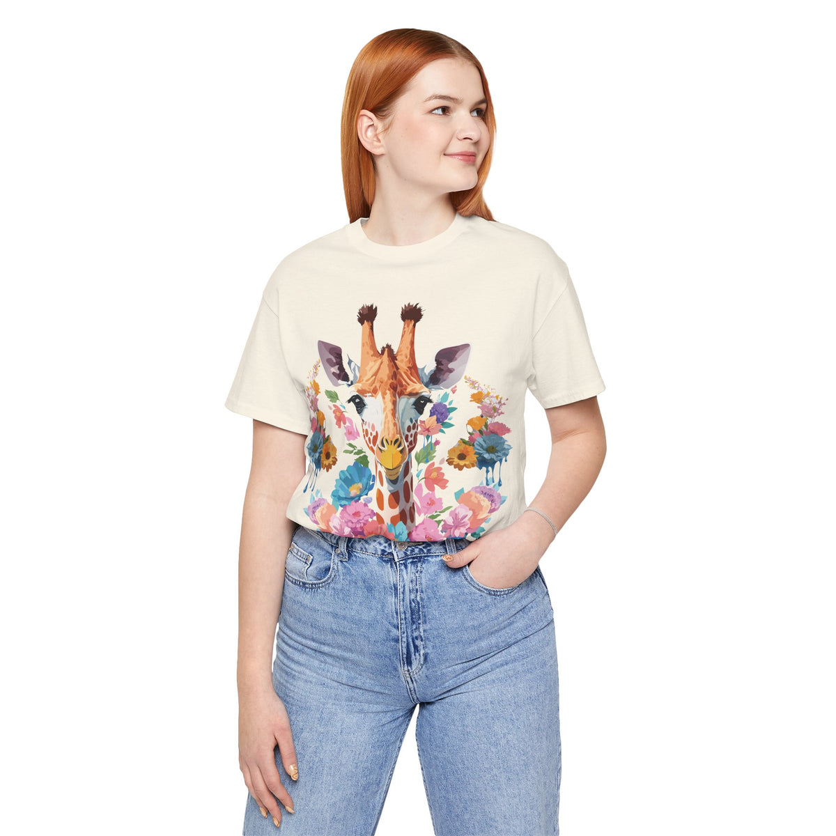 Giraffe Graphic Unisex Cotton Bella+Canvas Tee with Art Animal Design e23