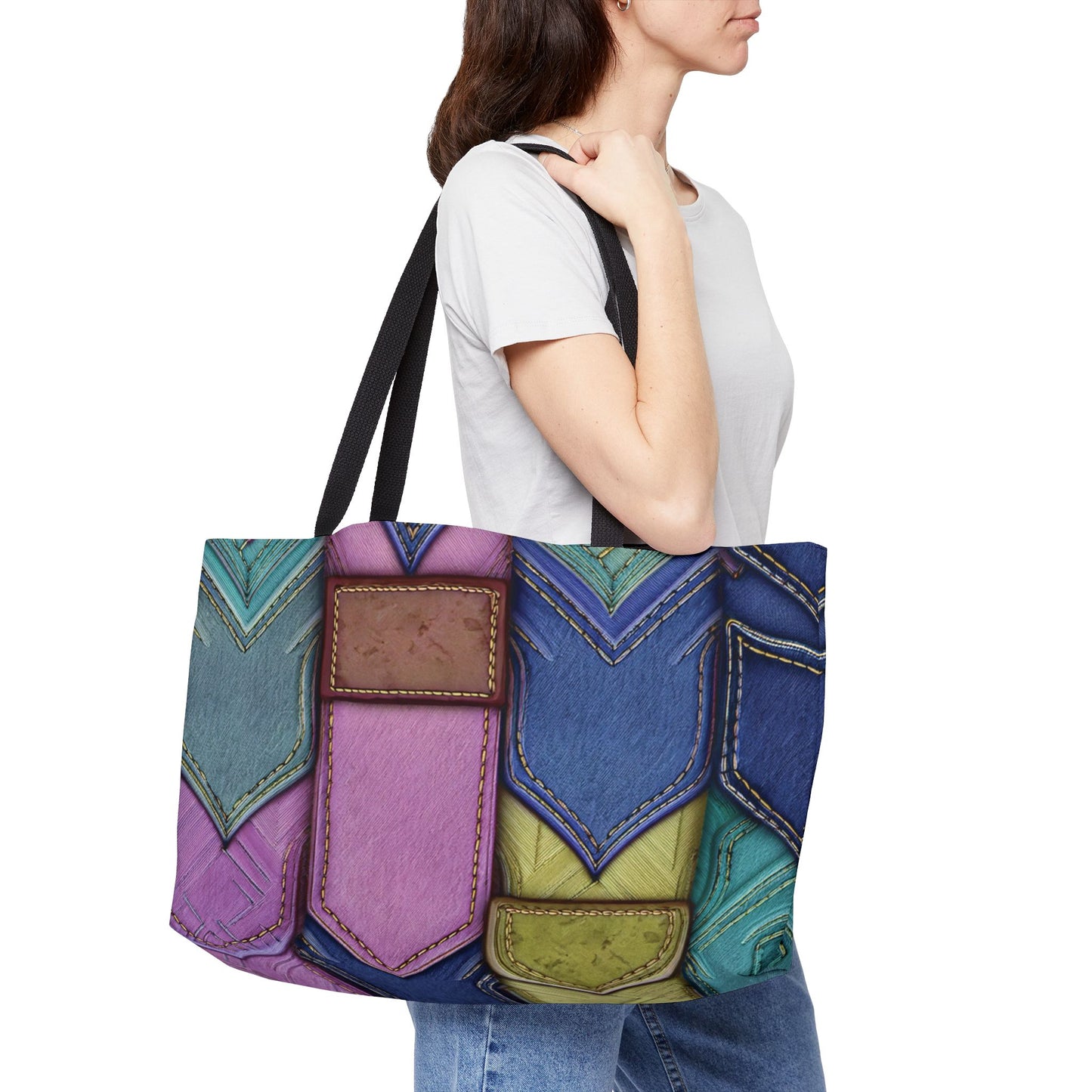 Denim Print Yoga Bag High-Quality 100% Spun Polyester 24x13 Canvas Gym Bag 41