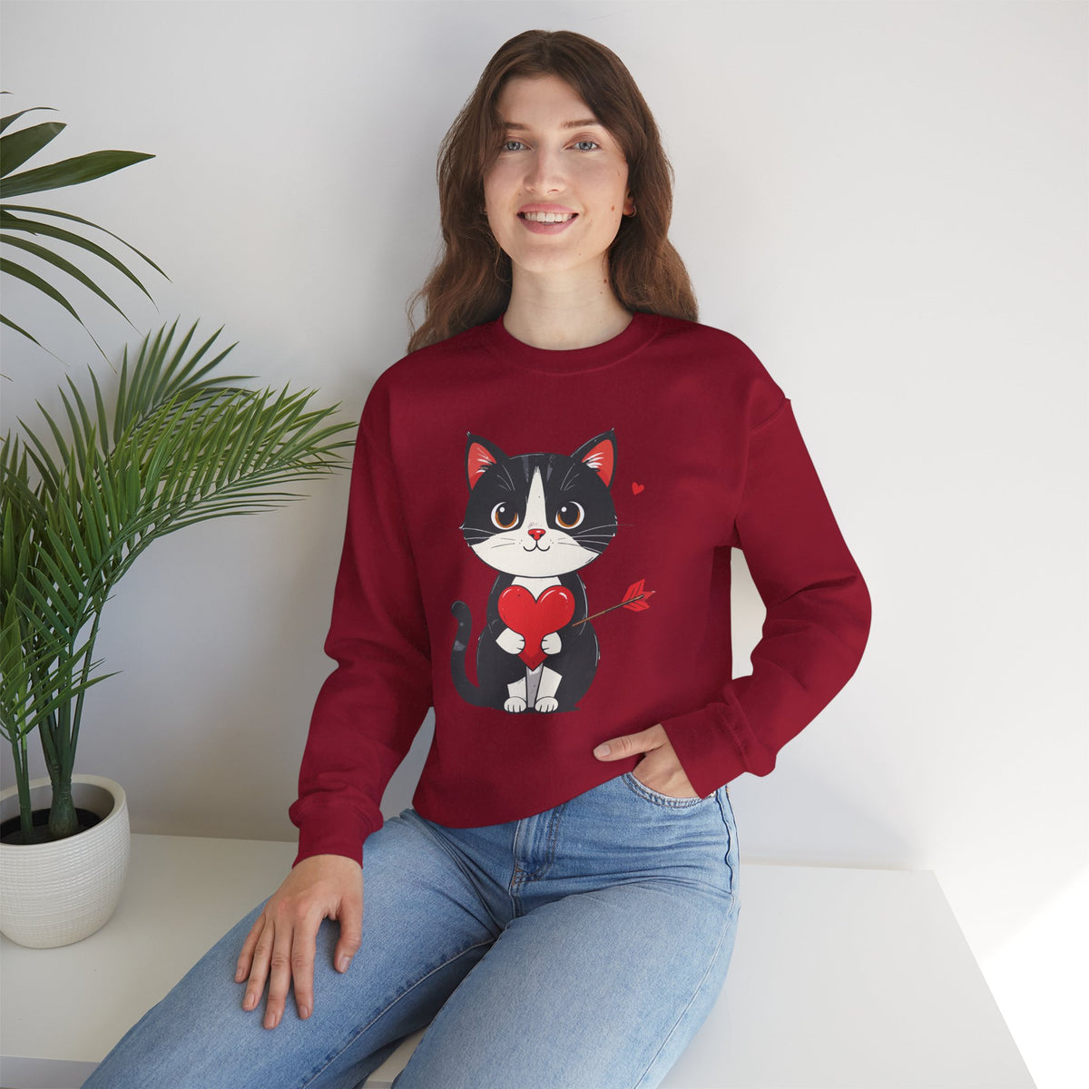 Cat Heart Sweatshirt, Heart Sweatshirt, Cat Sweatshirt, Valentine's Day Sweatshirt, 50/50 Cotton-Poly Animal Sweatshirt 103