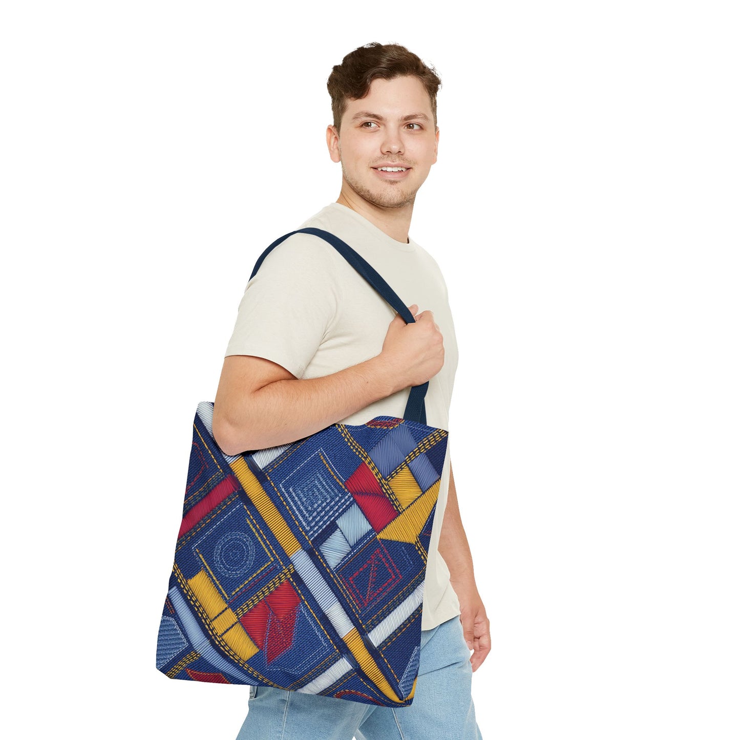 Denim Fabric Imitation Print Unisex Canvas Bag Poly Spun 3 Sizes Tote Bag 189-5