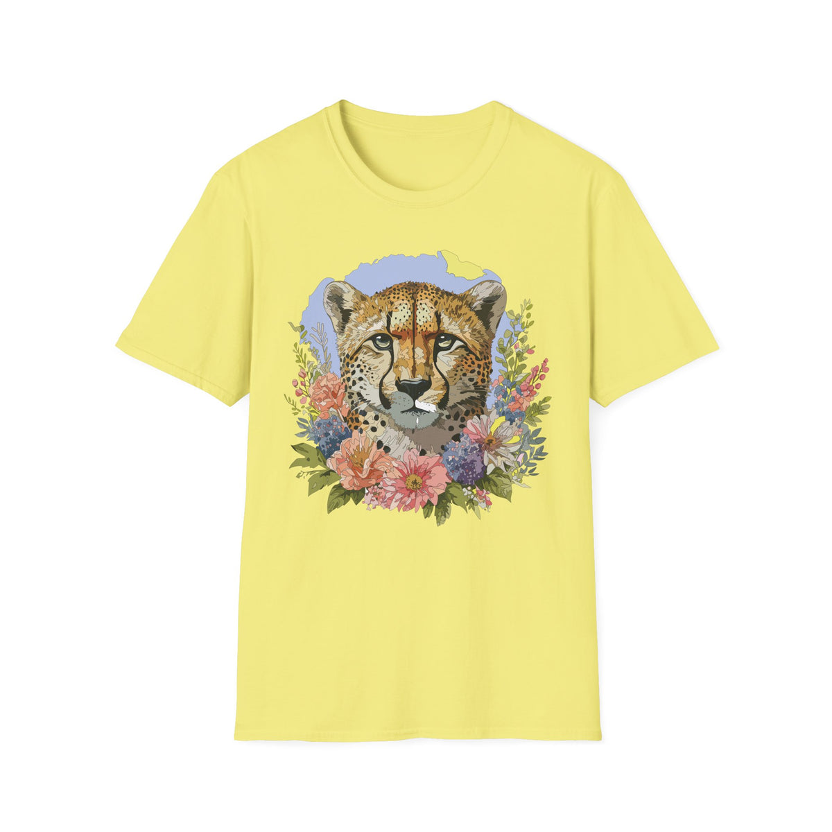 Cheetah Face Floral Illustration T-Shirt | Wildlife Animal Tee