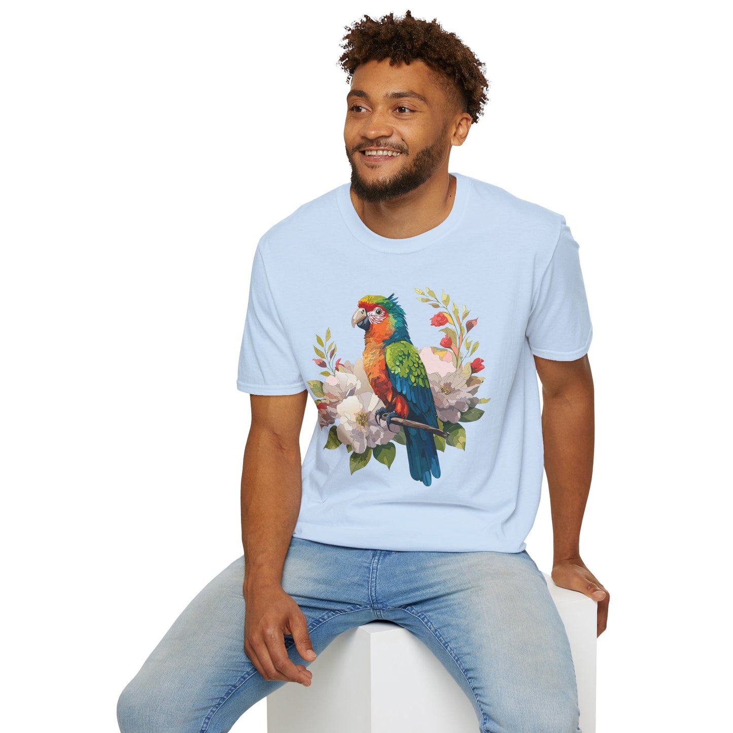 Floral Bird T Shirt Unisex Softstyle Gildan 64000 Graphic Tee With Animal Design