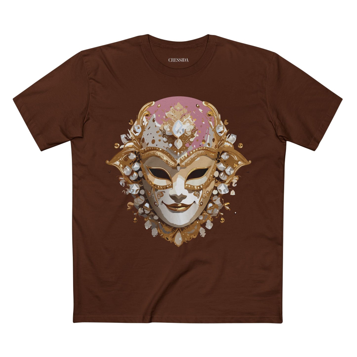 Carnival Mask Graphic T-Shirt Unisex 100 Cotton With Antique Gold Art Design Tee 19