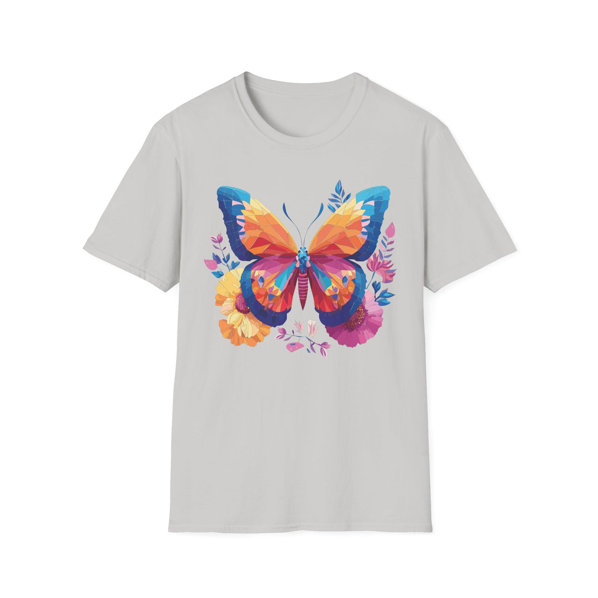 Colorful Geometric Butterfly T-Shirt | Rainbow Floral Wings Graphic Tee Unisex 100 Cotton Gildan T-Shirt
