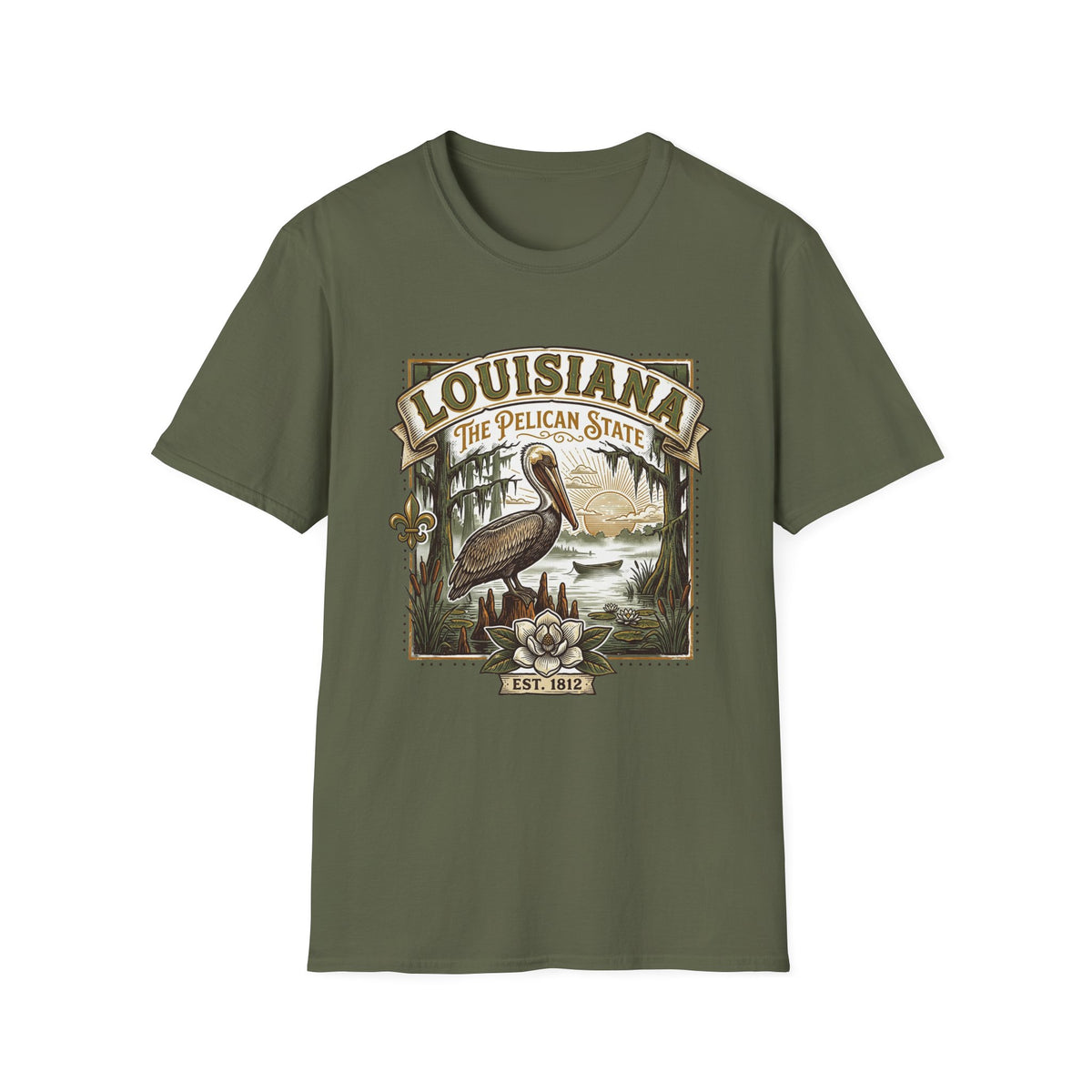 Louisiana Pelican State T-Shirt – Vintage Travel Tourist Graphic Design Unisex 100 Cotton Gildan T-Shirt