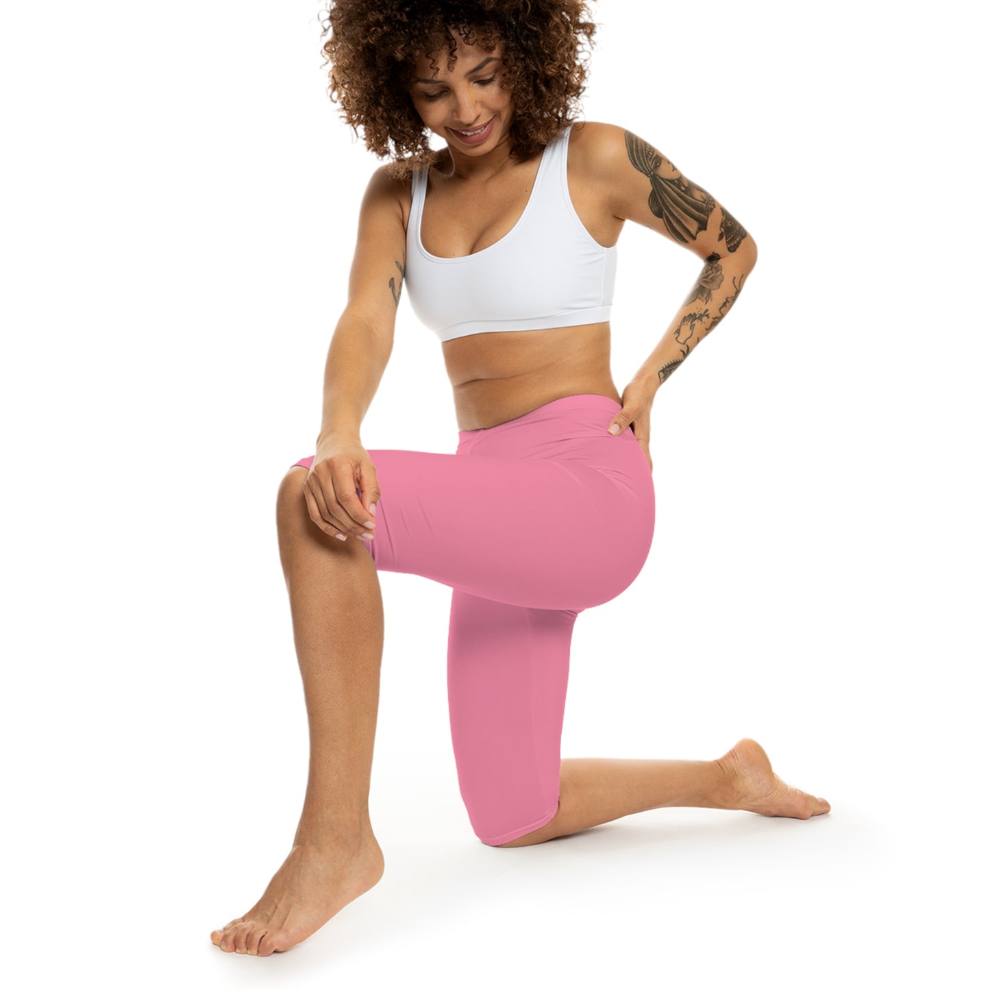 Cotton Candy Pink Color Women's Brushed Suede Poly Span Casual Capri Leggings XS-2XL