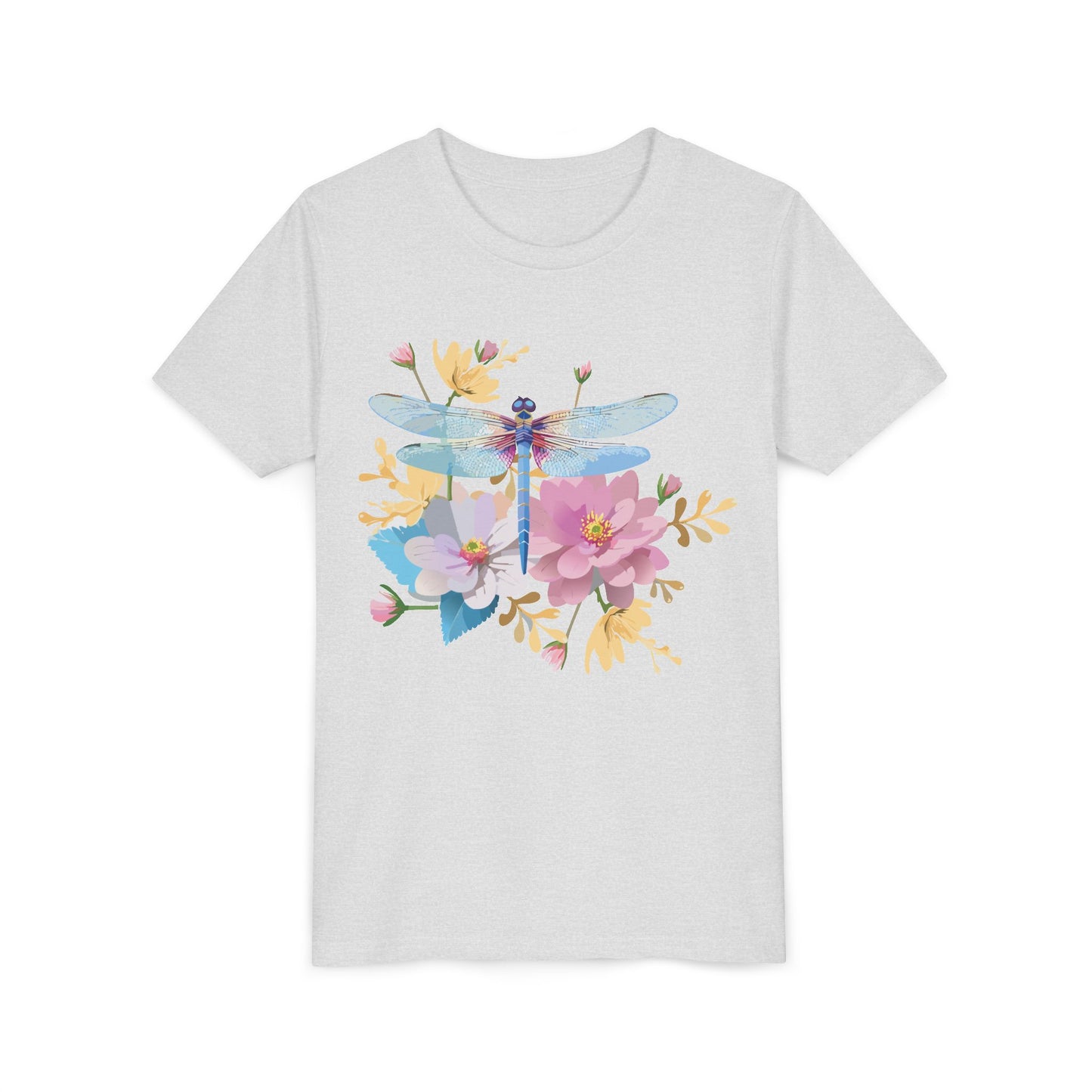 Dragonfly Blossom Youth Tee - Colorful Short Sleeve T-Shirt for Spring Celebrations (9-14)