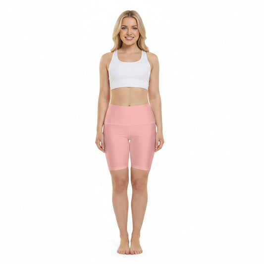 Powder Blush Rose Women's Pink High-Waist Workout Shorts — Seamless Biker Activewear