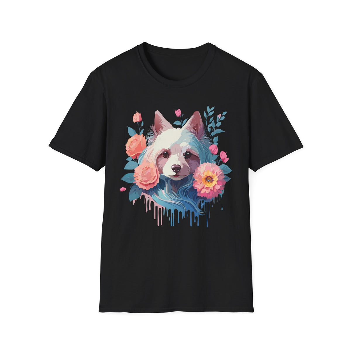 Watercolor Floral Dog Face T-Shirt | Floral Puppy Tee, Cute Pet Portrait Shirt