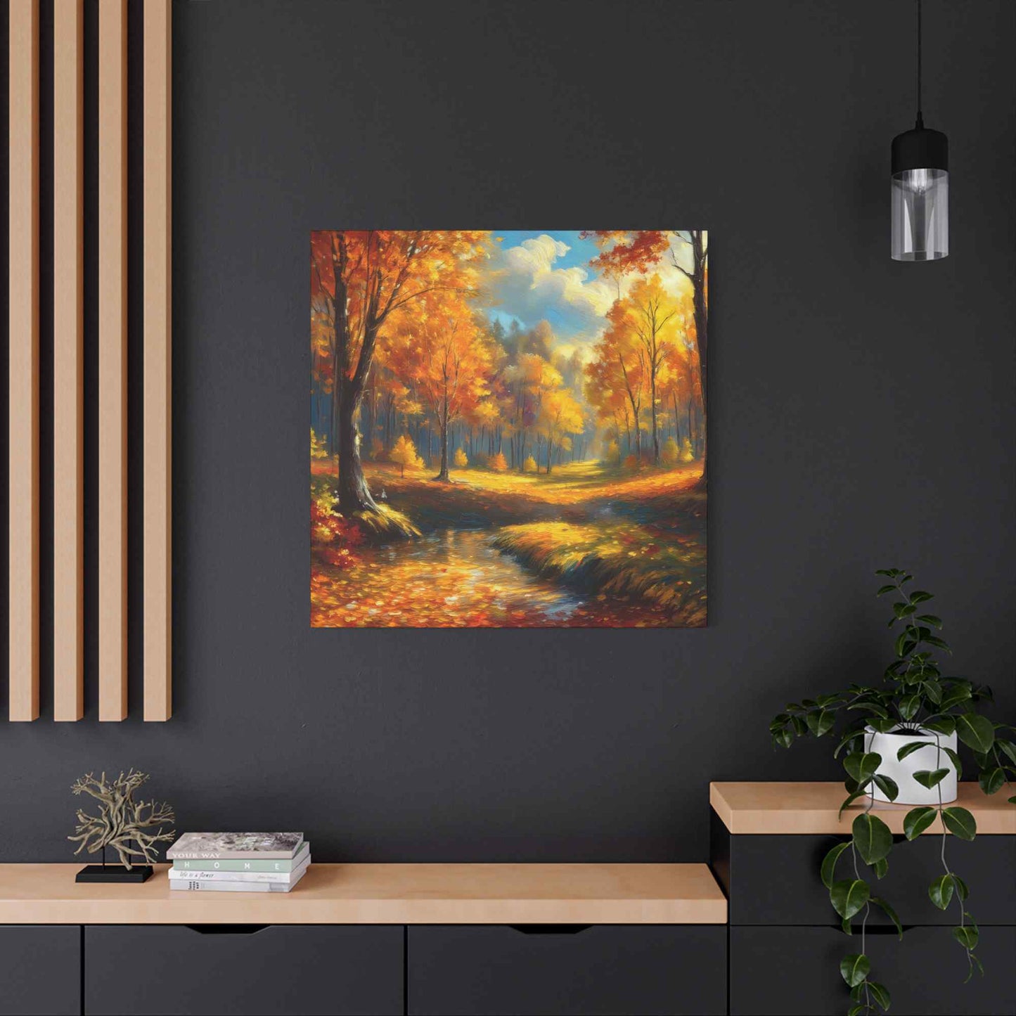 Fall Forest Print Canvas, Oil Paint Print 20x20, 24x24, 30x30, 32x32, 36x36 Art Design Canvas Pine-Wood Inner Frame MC-103