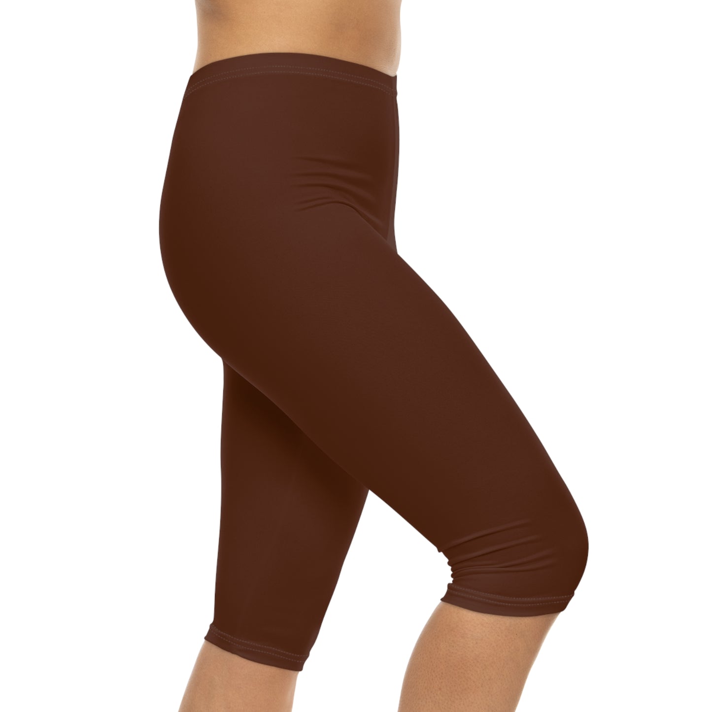 Dark Red Walnut Color Women's Brushed Suede Poly Span Casual Capri Leggings XS-2XL
