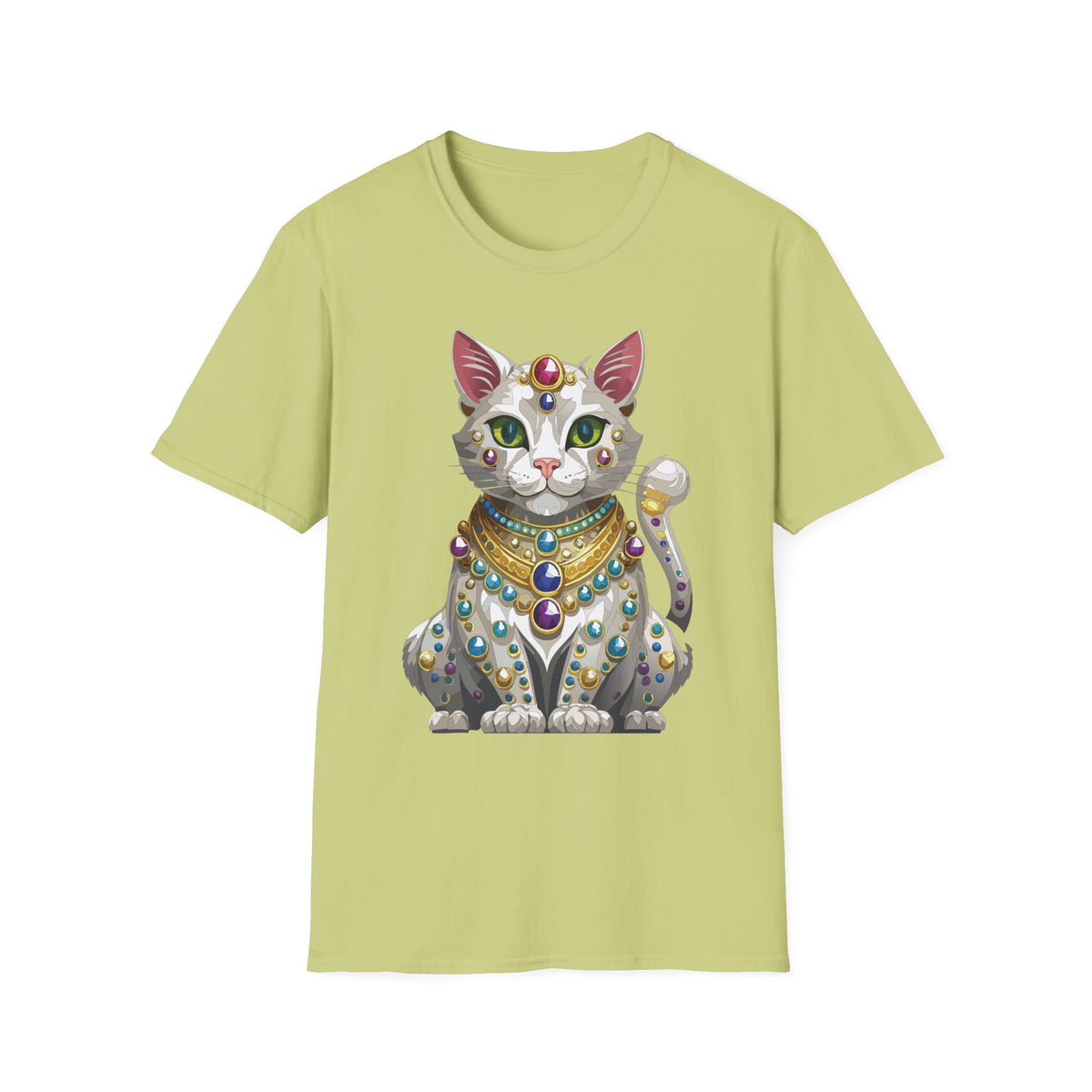 Jeweled Egyptian Cat T-Shirt | Regal Cat Illustration, Gemstone Pharaoh Design