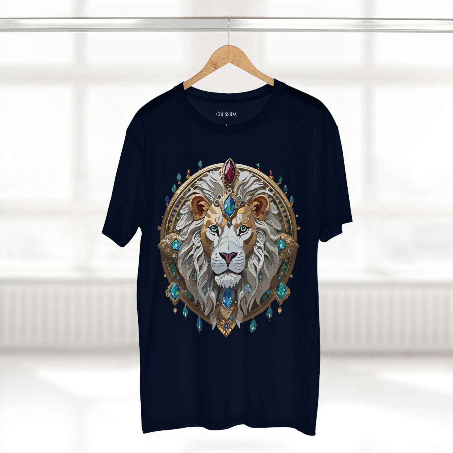 Lion Graphic Unisex 100 Cotton Tee With Unique Animal Golden Medallion Art Design 60
