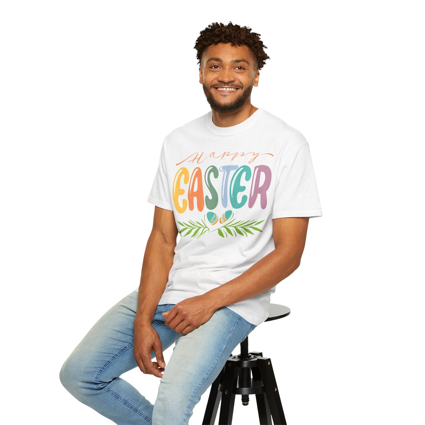 Happy Easter T-Shirt, Tee Shirt with Easter Signature, T Shirt with Easter Prints, Tee Shirt with Easter Design