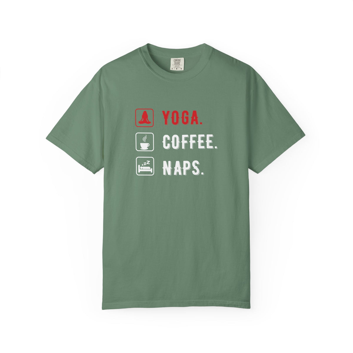 Yoga Coffee Naps Relaxation Icons Unisex Comfort Colors Garment-Dyed Heavyweight 100 Cotton Art Design T-Shirt w197