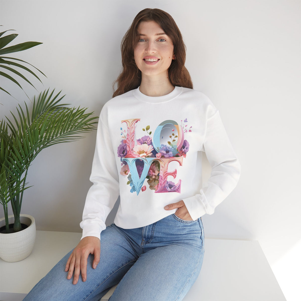 Floral Love Graphic Valentine's Day Sweatshirt Unisex 50/50 Cotton-Poly Sweatshirt w47
