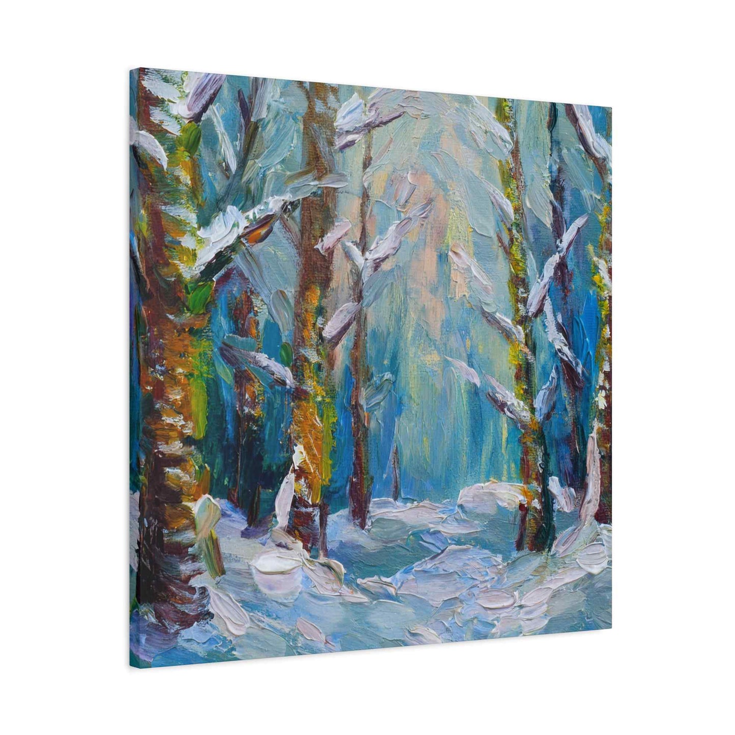 Snow Forest Print Canvas, Oil Paint Print 20x20, 24x24, 30x30, 32x32, 36x36 Art Design Print Pine-Wood Inner Frame MC-76