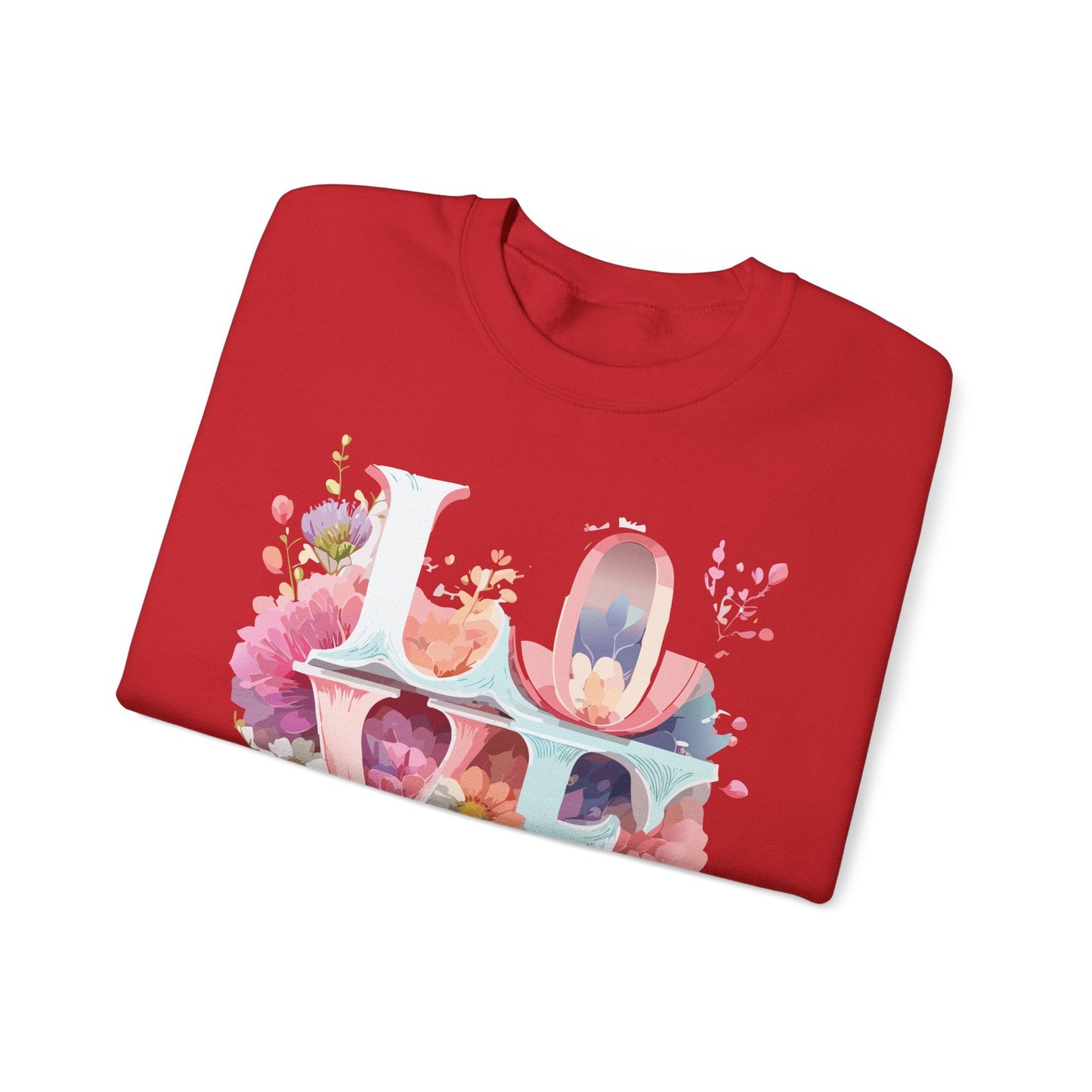 Floral Love Sweatshirt Valentines Day Flower Print Unisex Crewneck Heavy Blend Cotton Polyester